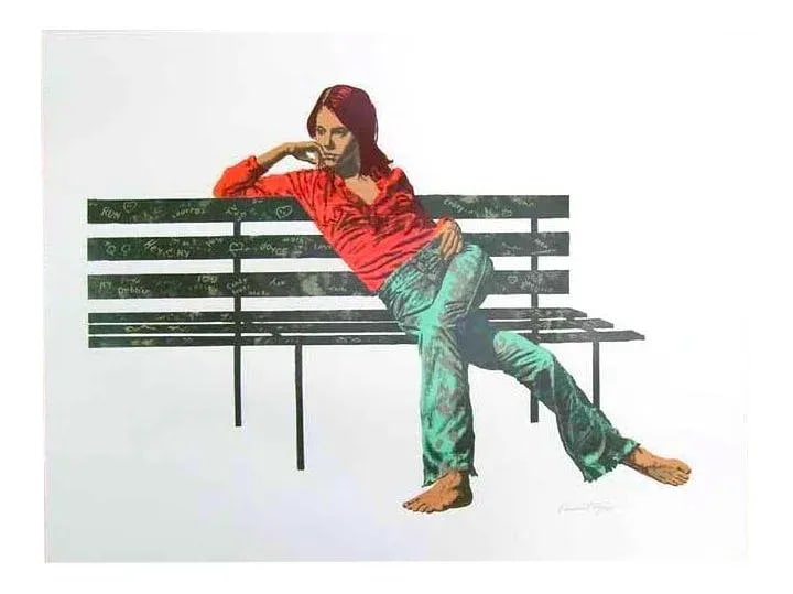 1977 Woman on a Bench Silkscreen Print Signed by Bertha Vincent Walls - 8