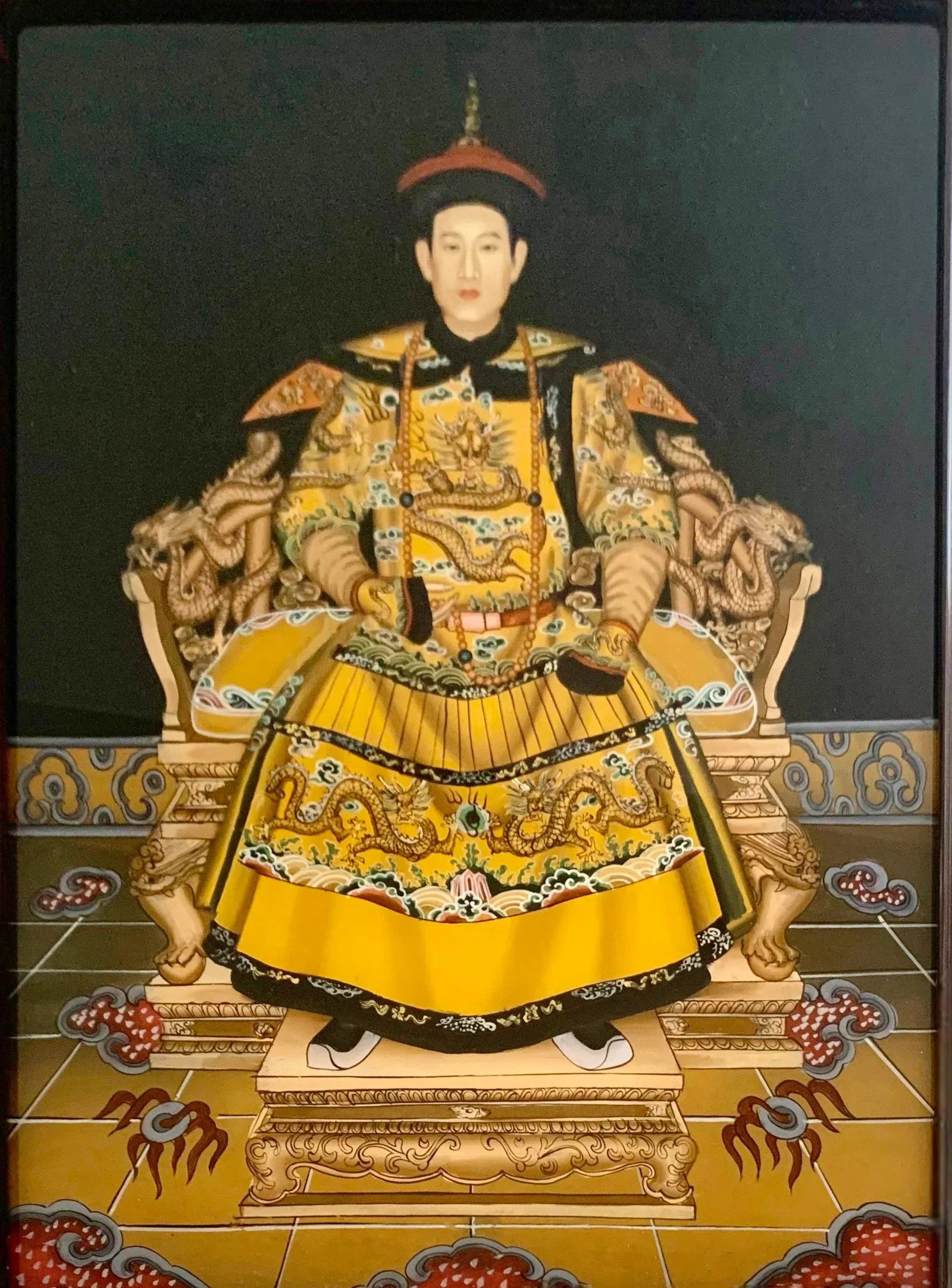 Vintage Reverse Glass Painting of Chinese Emperor Portrait - 2