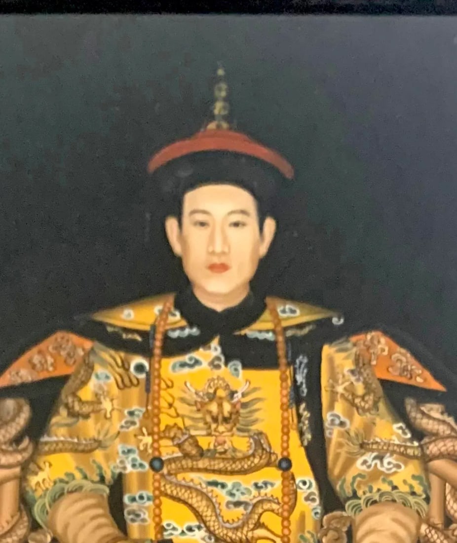 Vintage Reverse Glass Painting of Chinese Emperor Portrait - 3