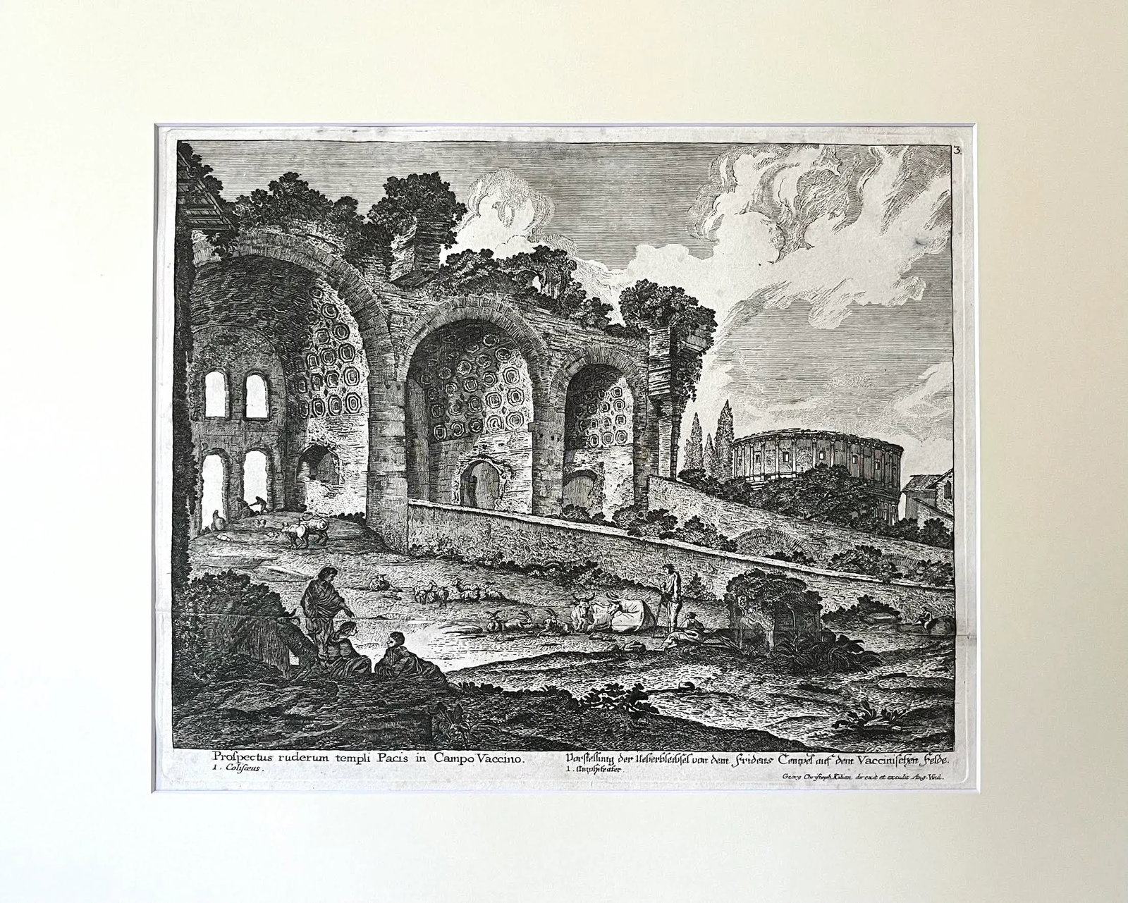 Antique Engraving of Roman Ruins of the Temple of Freedom in Campo Vaccino , by Georg Christoph Kili - 2