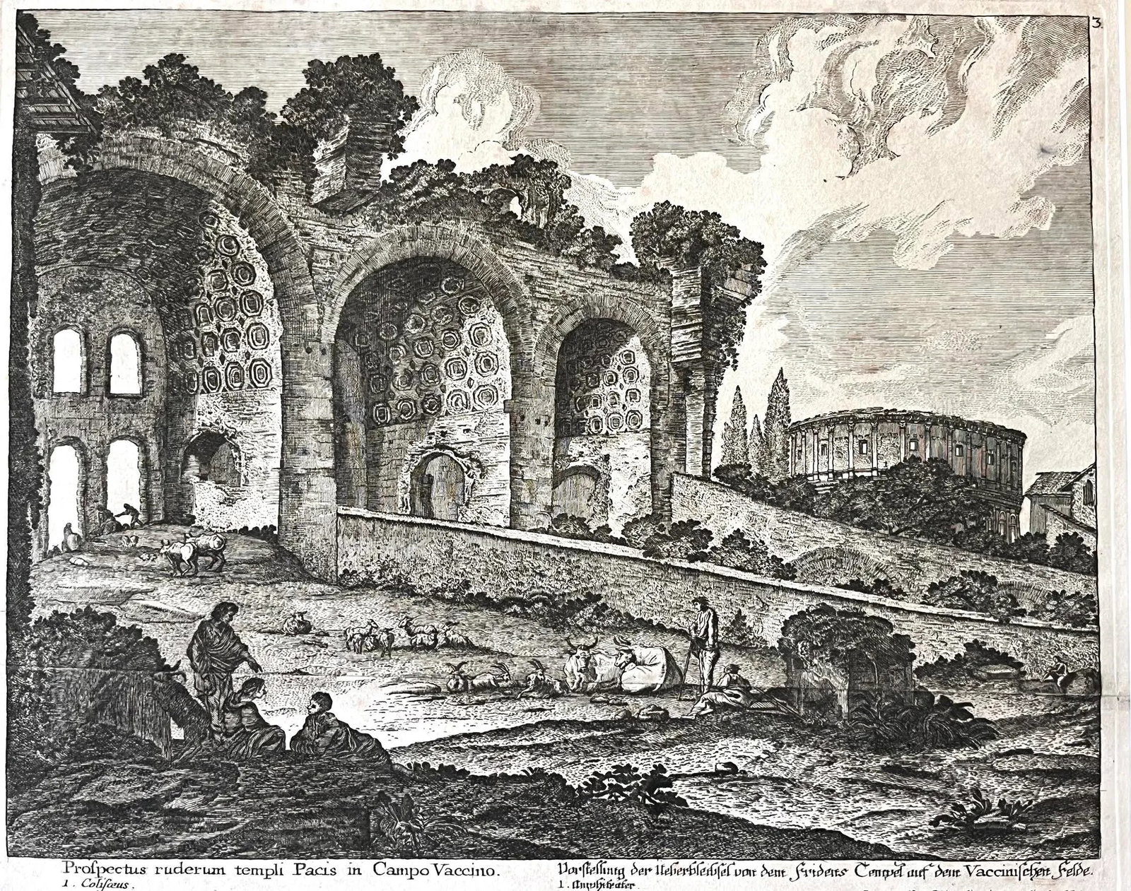 Antique Engraving of Roman Ruins of the Temple of Freedom in Campo Vaccino , by Georg Christoph Kili - 3