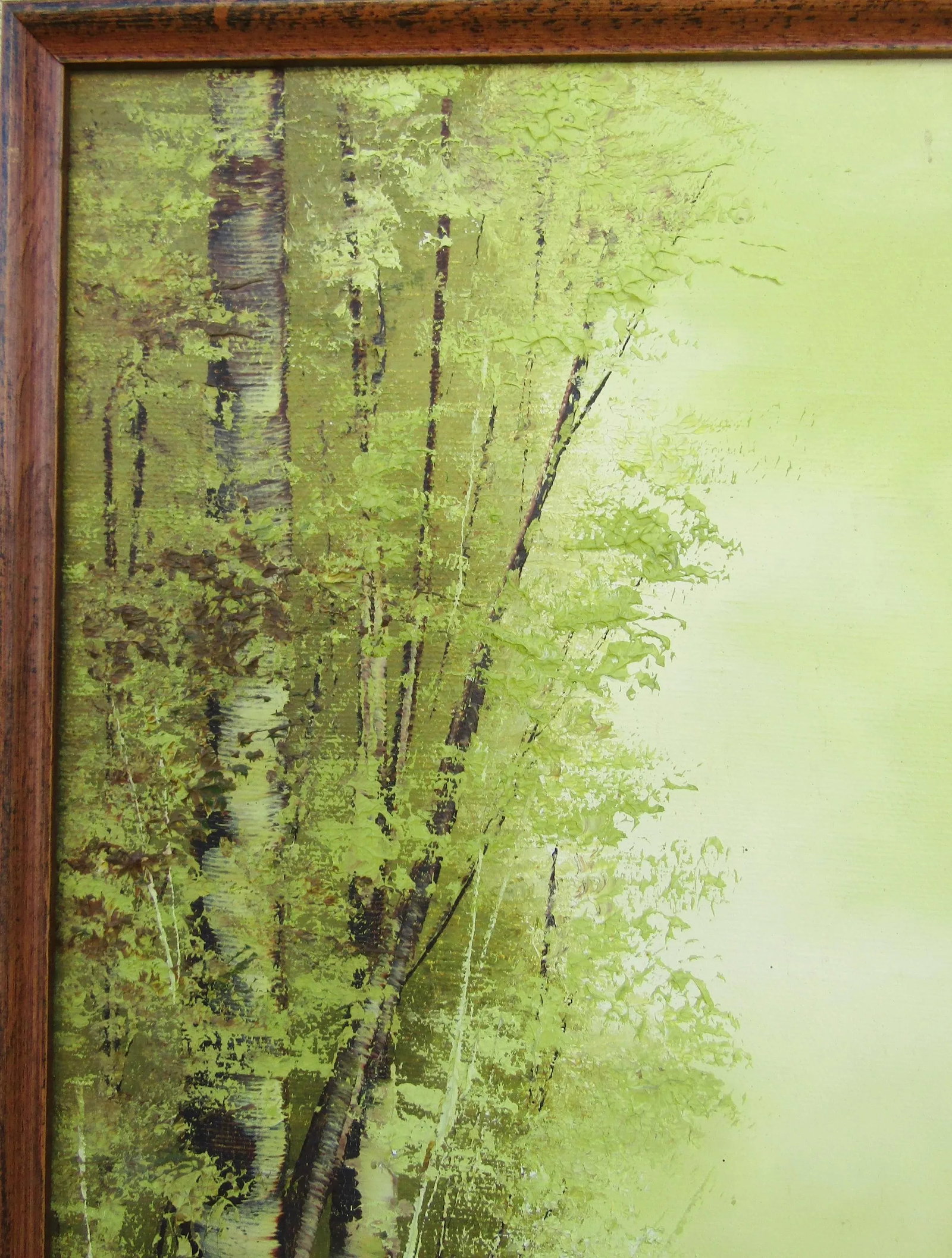 Serene Green - Vintage Oil Painting by Jo Ann Wright, Listed Texas Artist - Forest Trees With Water - 5