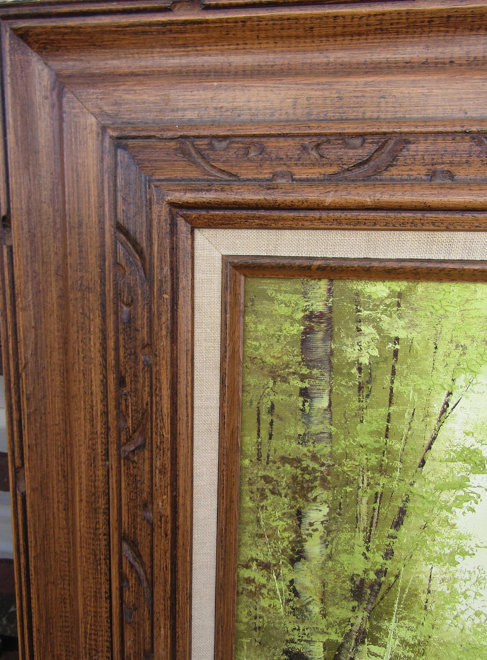 Serene Green - Vintage Oil Painting by Jo Ann Wright, Listed Texas Artist - Forest Trees With Water - 8