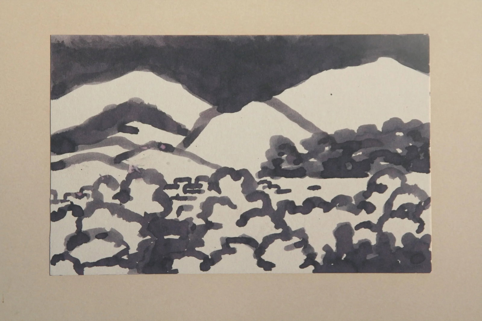 Watercolor Landscape With Black Sky - 2