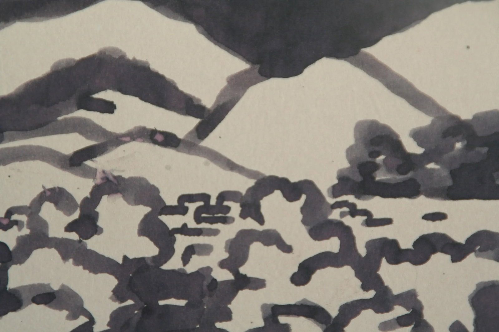 Watercolor Landscape With Black Sky - 3