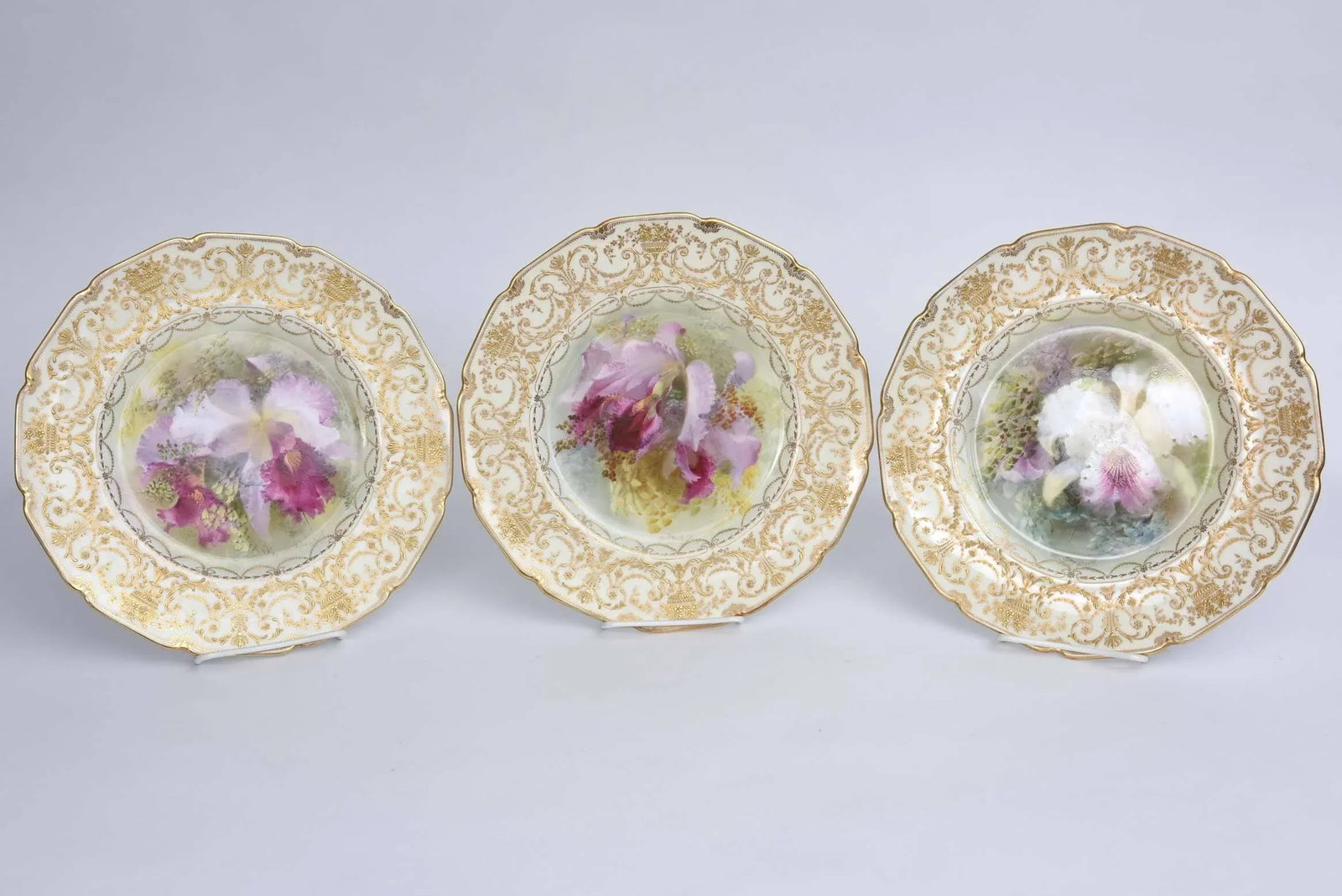 Set of 12 Orchid Presentation Plates, Ornate and Gilded - 9