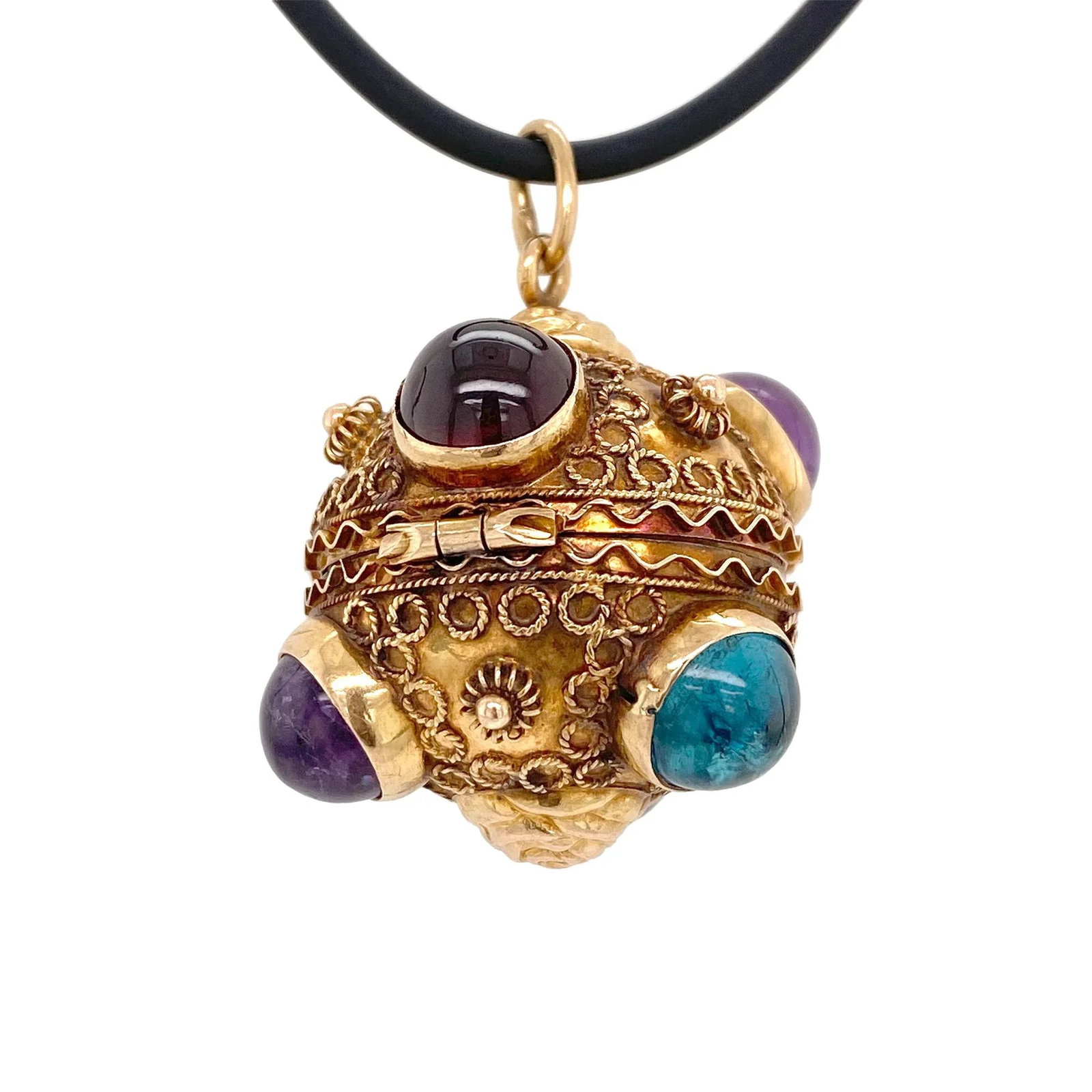 1950s 18k Gold Etruscan Revival Multi Cabochon Gem Pendant / Locket - 5