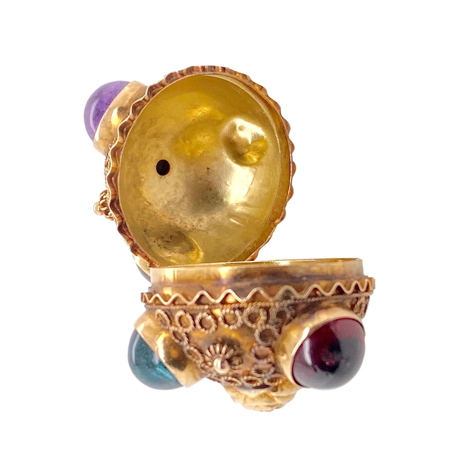 1950s 18k Gold Etruscan Revival Multi Cabochon Gem Pendant / Locket - 7