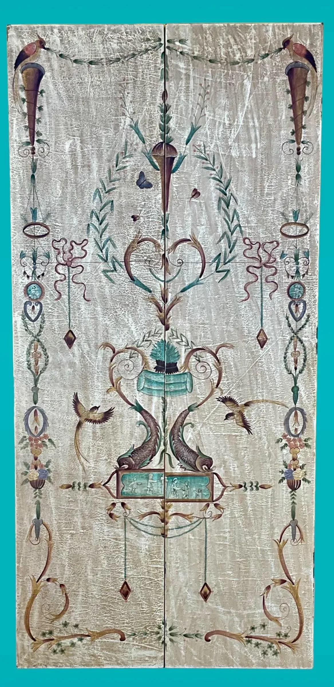 20th-C. Neo-Classical Style Hand Painted Panels / Screen Wall Art Att. Maitland-Smith - 2