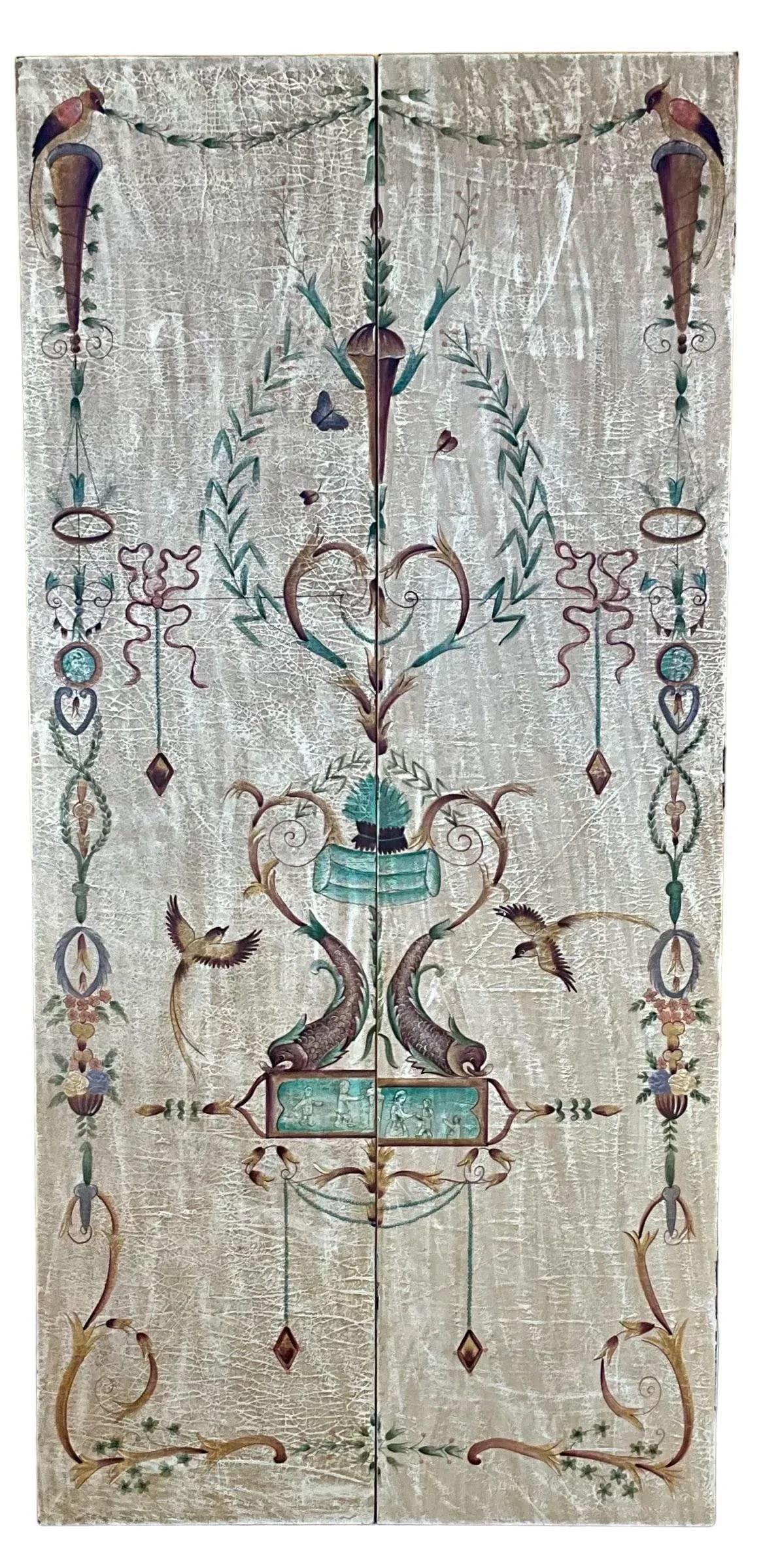 20th-C. Neo-Classical Style Hand Painted Panels / Screen Wall Art Att. Maitland-Smith - 3