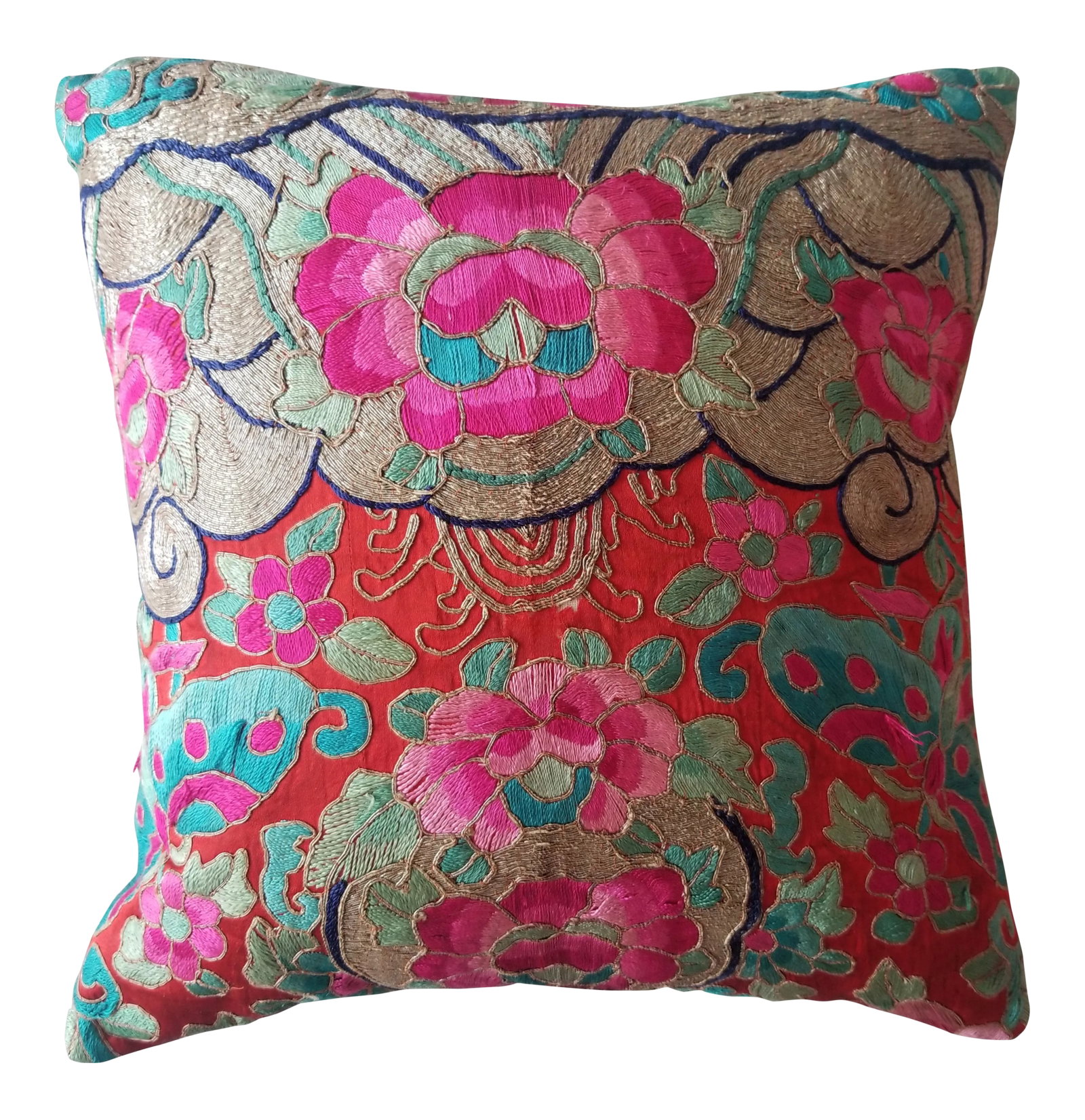 Anglo-Indian Silk Embroidered Tapestry Cushions With Ikat Backs (1 of 13)
