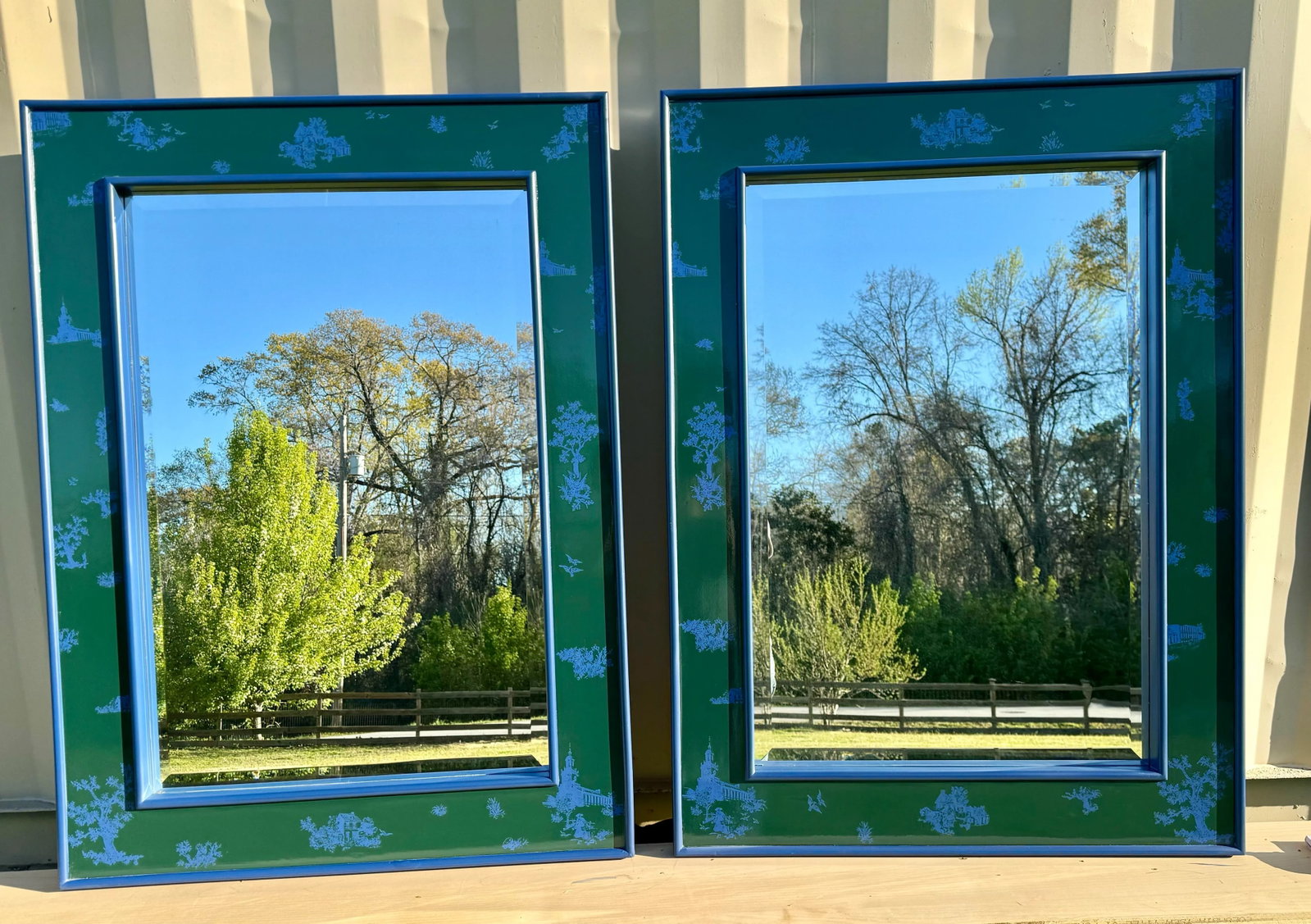 Pair of Newly Painted French Toile Design Mirrors - 2