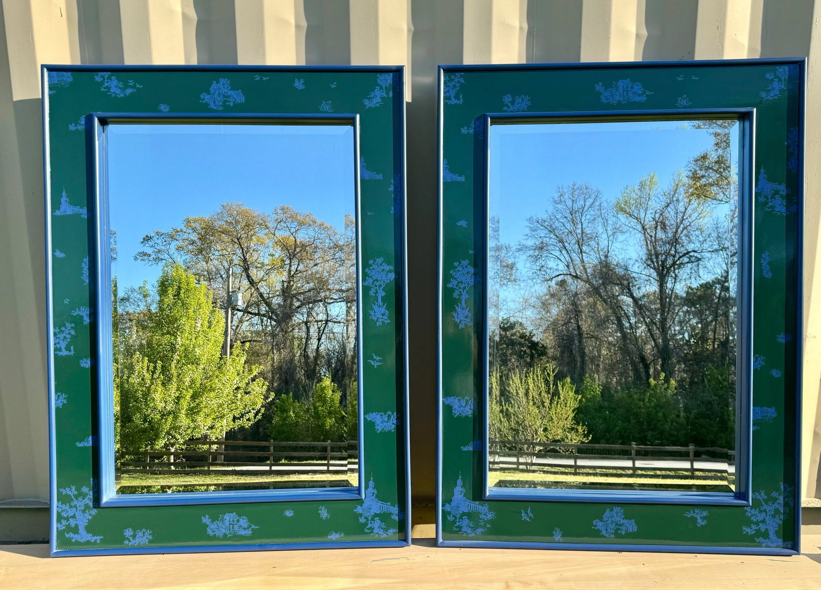 Pair of Newly Painted French Toile Design Mirrors - 7