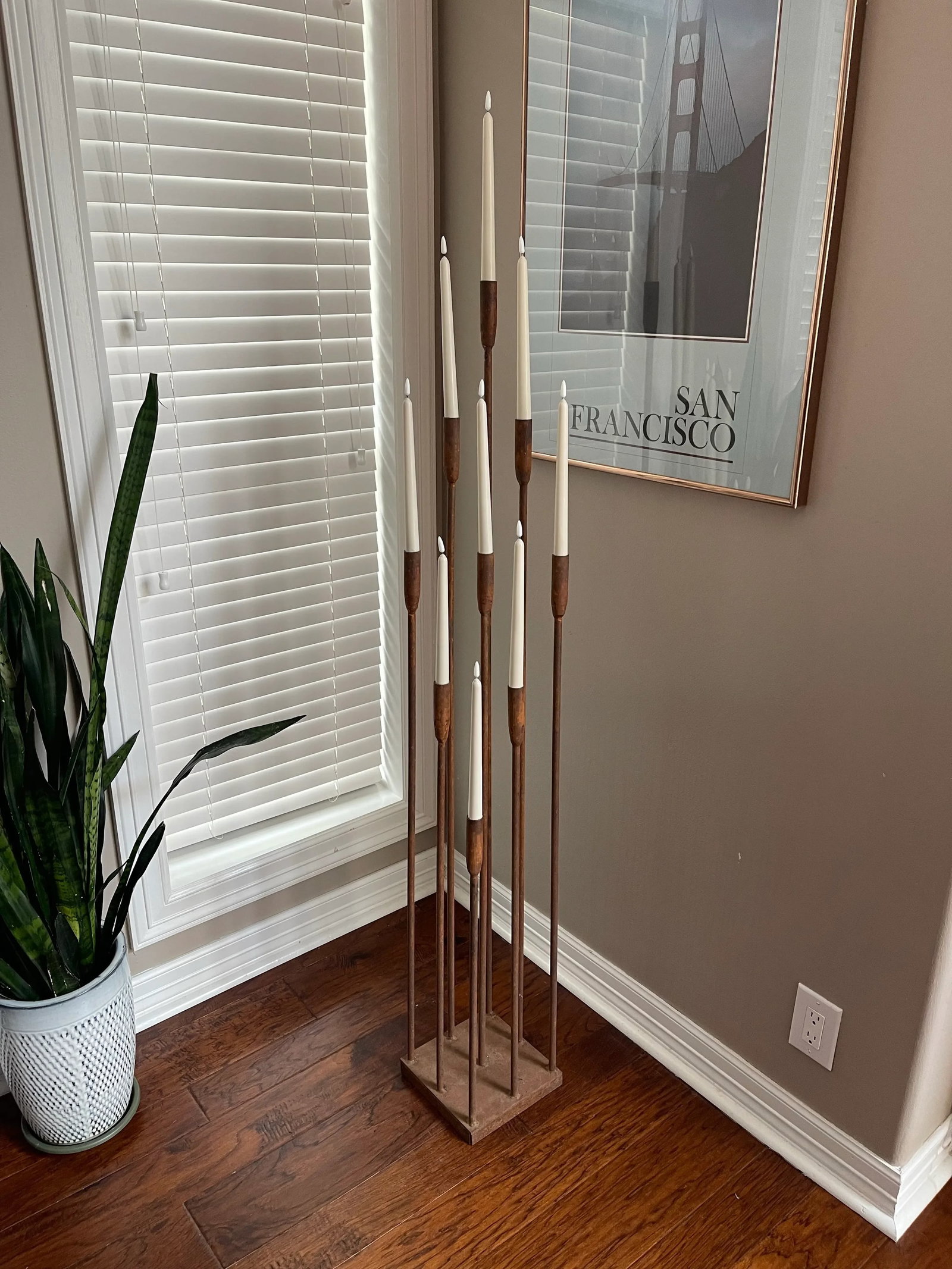 Vintage Brutalist Iron Floor Candelabra in the Style of Harry Bertoia - 2