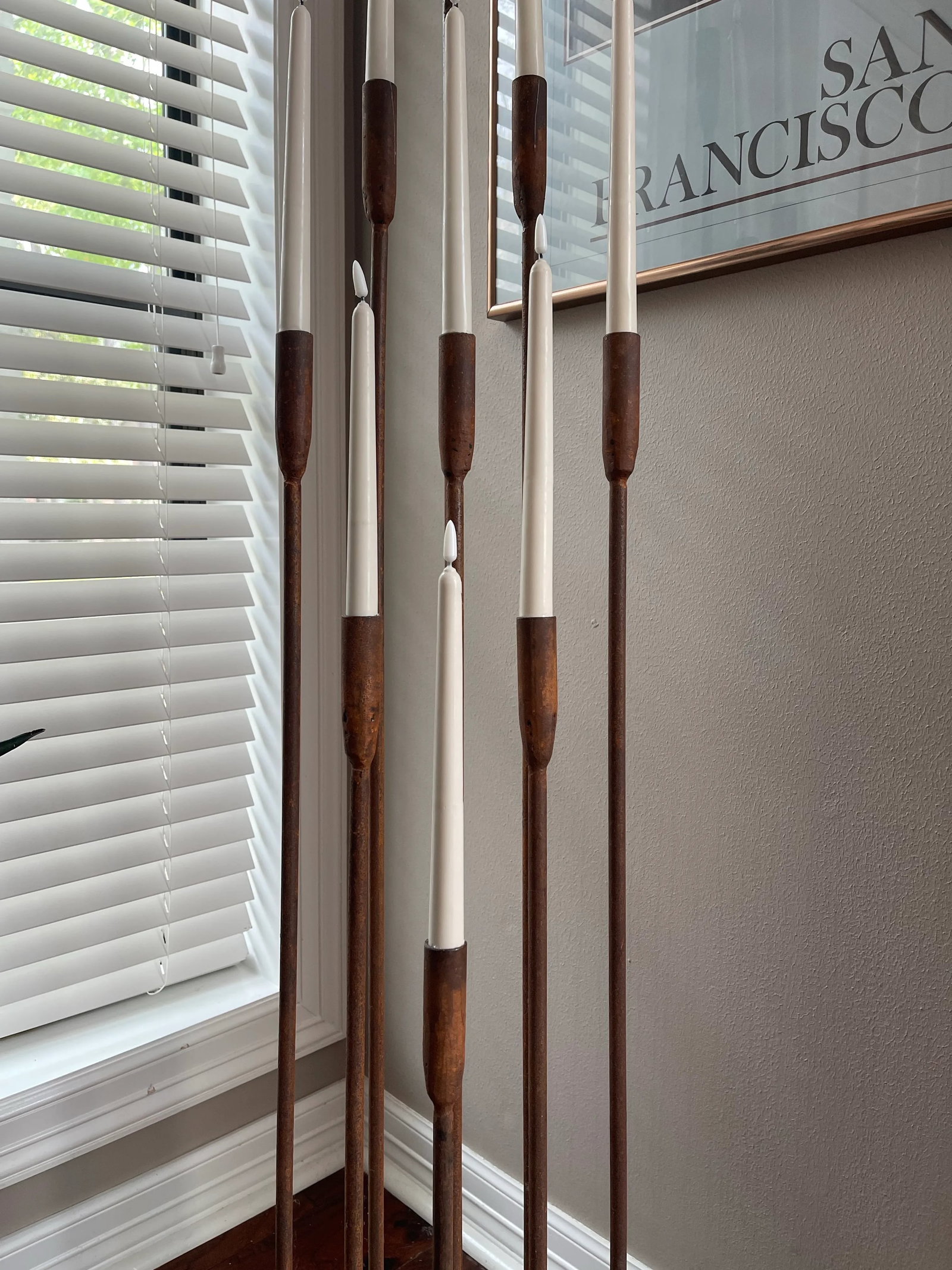 Vintage Brutalist Iron Floor Candelabra in the Style of Harry Bertoia - 4