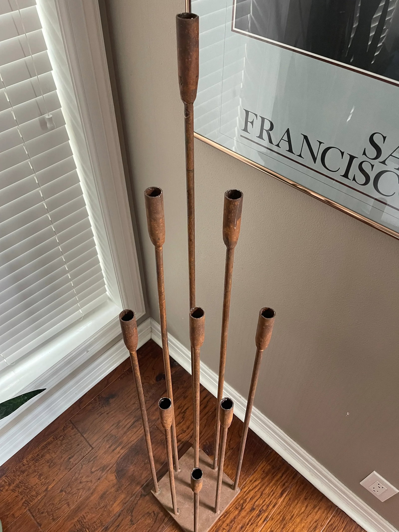Vintage Brutalist Iron Floor Candelabra in the Style of Harry Bertoia - 6