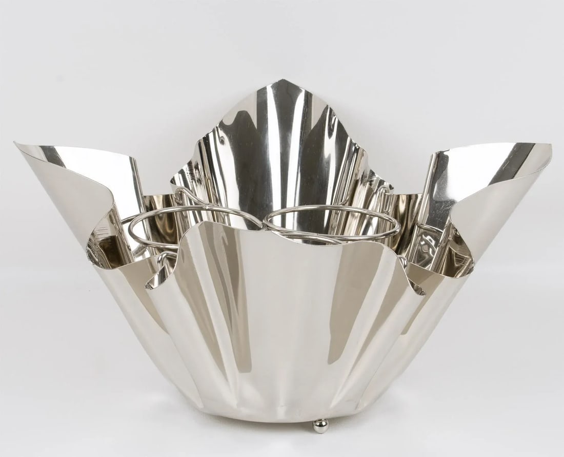 Mid-Century Silver Plate Handkerchief Wine Cooler Champagne Bottle Ice Bucket - 6