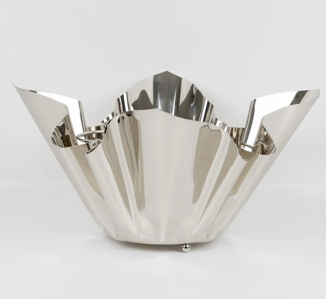 Mid-Century Silver Plate Handkerchief Wine Cooler Champagne Bottle Ice Bucket - 7
