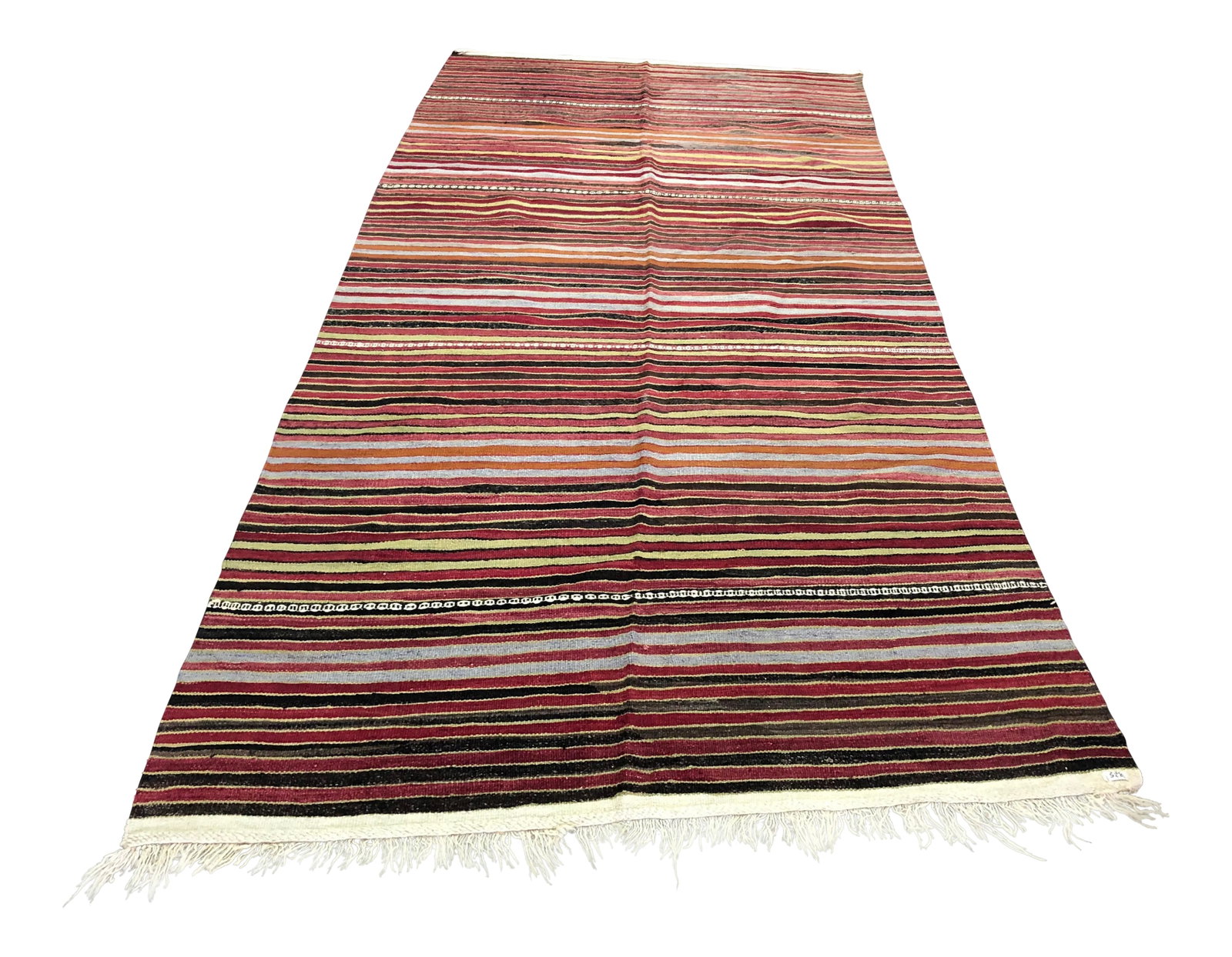 1960s Vintage Handwoven Turkish Kilim Rug - 5'3'' * 10'11'': This is a vintage kilim rug. The piece was handmade in the 1960s. Condition: Alterations: Original Condition Unaltered Imperfections: Some Imperfections Condition Notes: Excellent Origin: Turkey