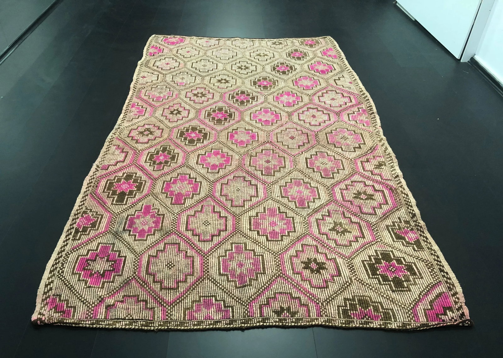 1960s Vintage Turkish Anatolian Geometric Design Handmade Wool Kilim Rug - 6'6'' * 11'1'' - 11