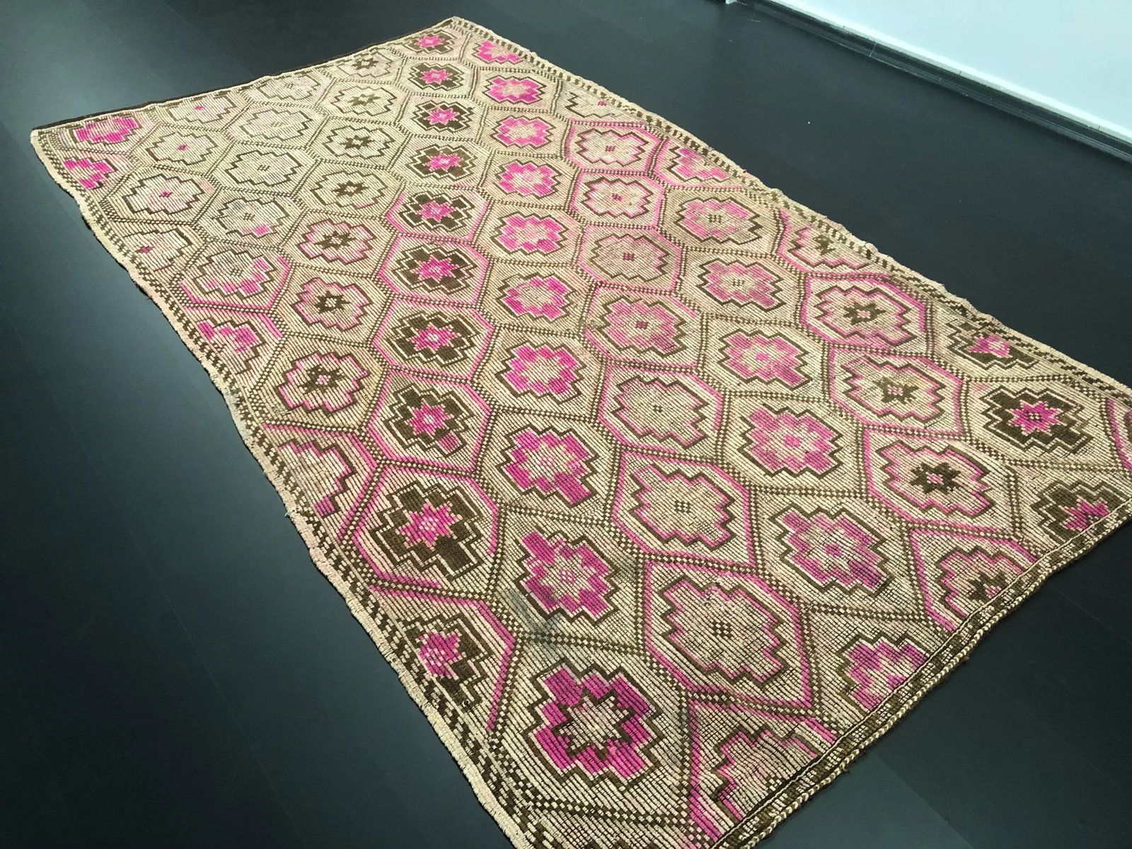 1960s Vintage Turkish Anatolian Geometric Design Handmade Wool Kilim Rug - 6'6'' * 11'1'' - 2