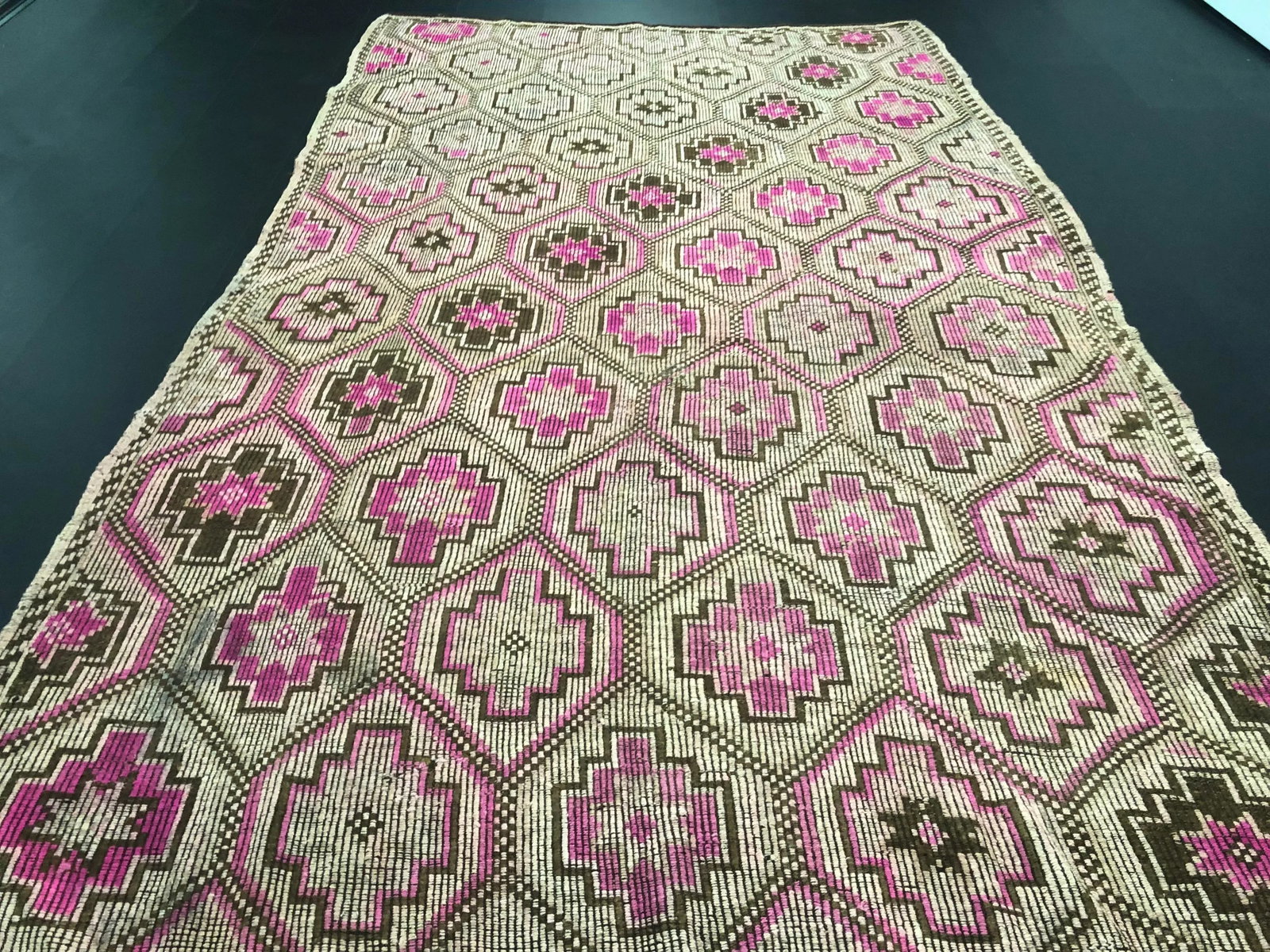 1960s Vintage Turkish Anatolian Geometric Design Handmade Wool Kilim Rug - 6'6'' * 11'1'' - 5