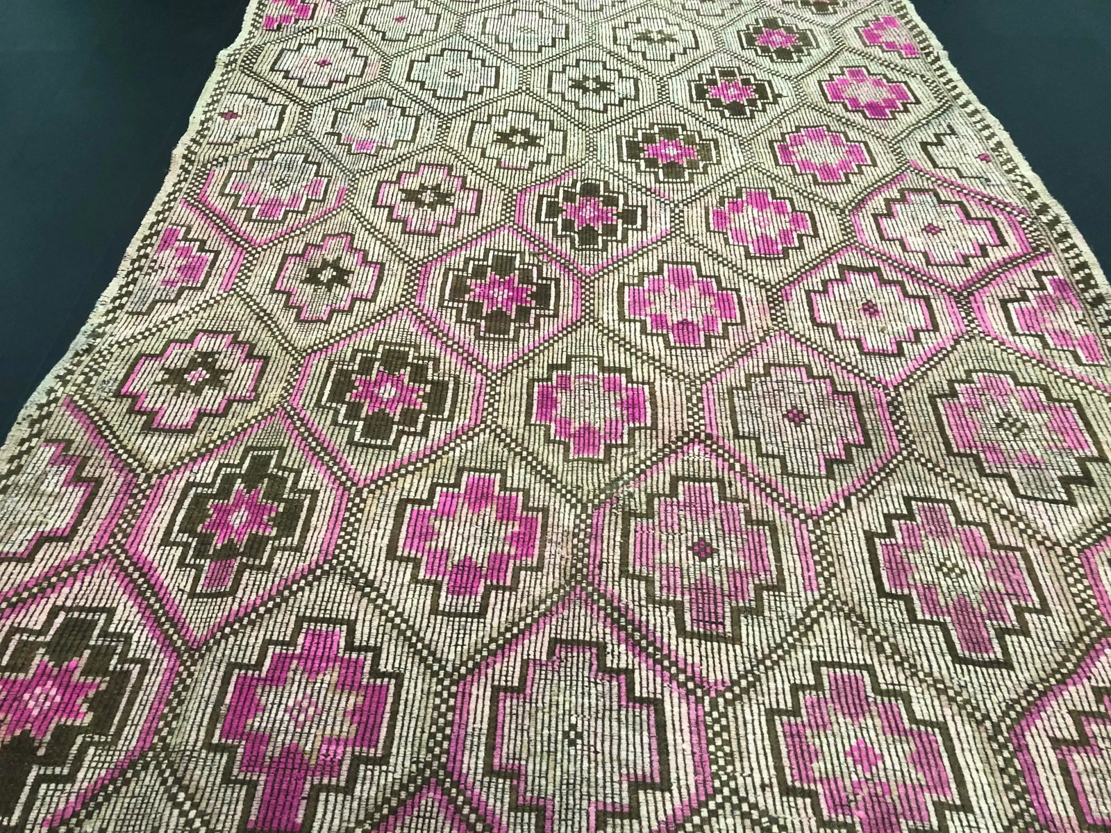 1960s Vintage Turkish Anatolian Geometric Design Handmade Wool Kilim Rug - 6'6'' * 11'1'' - 9