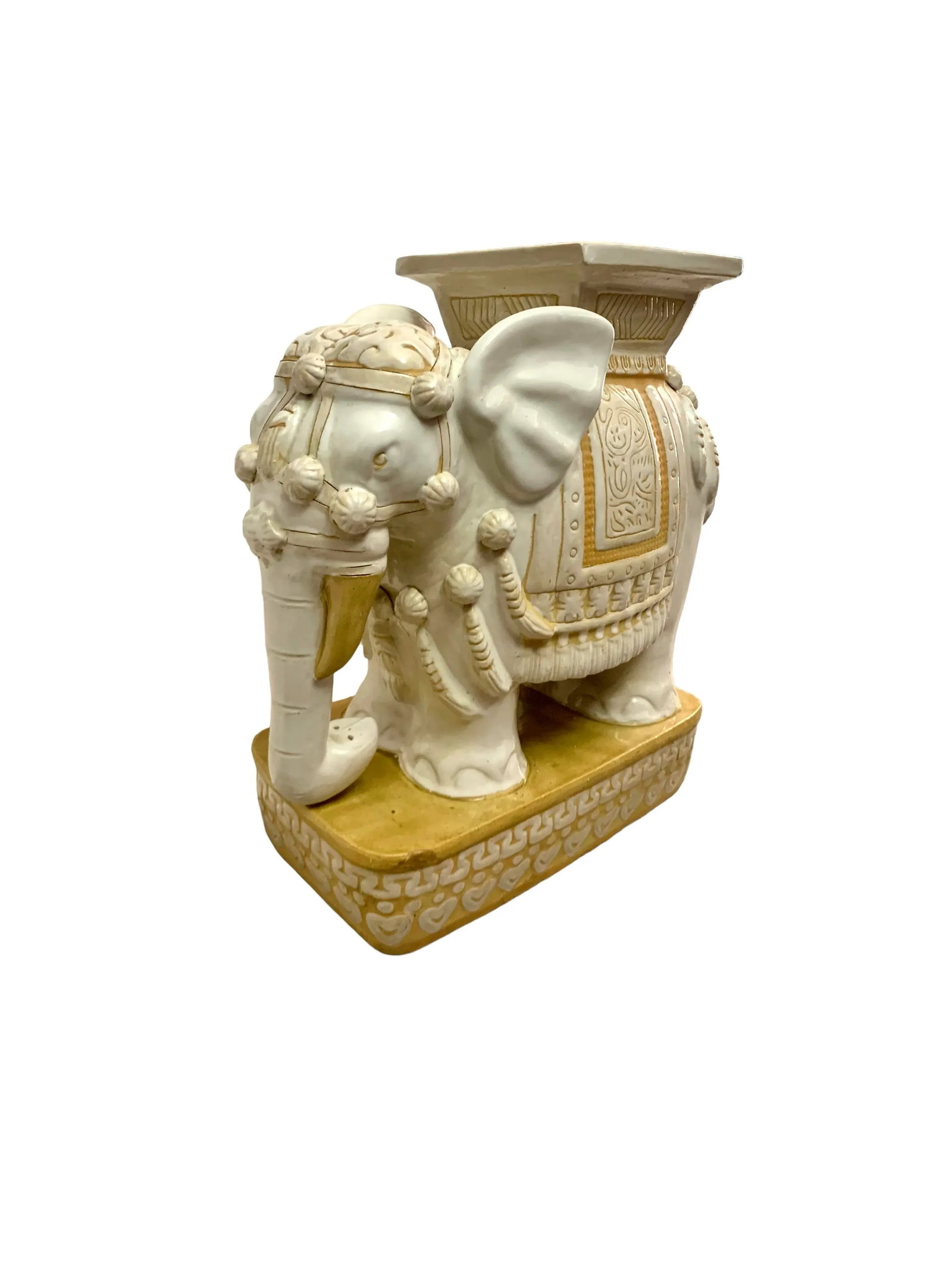 Mid 20th Century Vintage Large Oriental Elephant Heavy Ceramic Garden Stand End Table - 2
