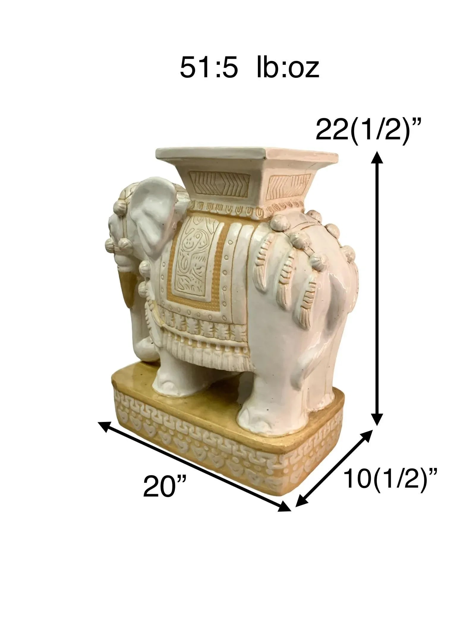 Mid 20th Century Vintage Large Oriental Elephant Heavy Ceramic Garden Stand End Table - 3