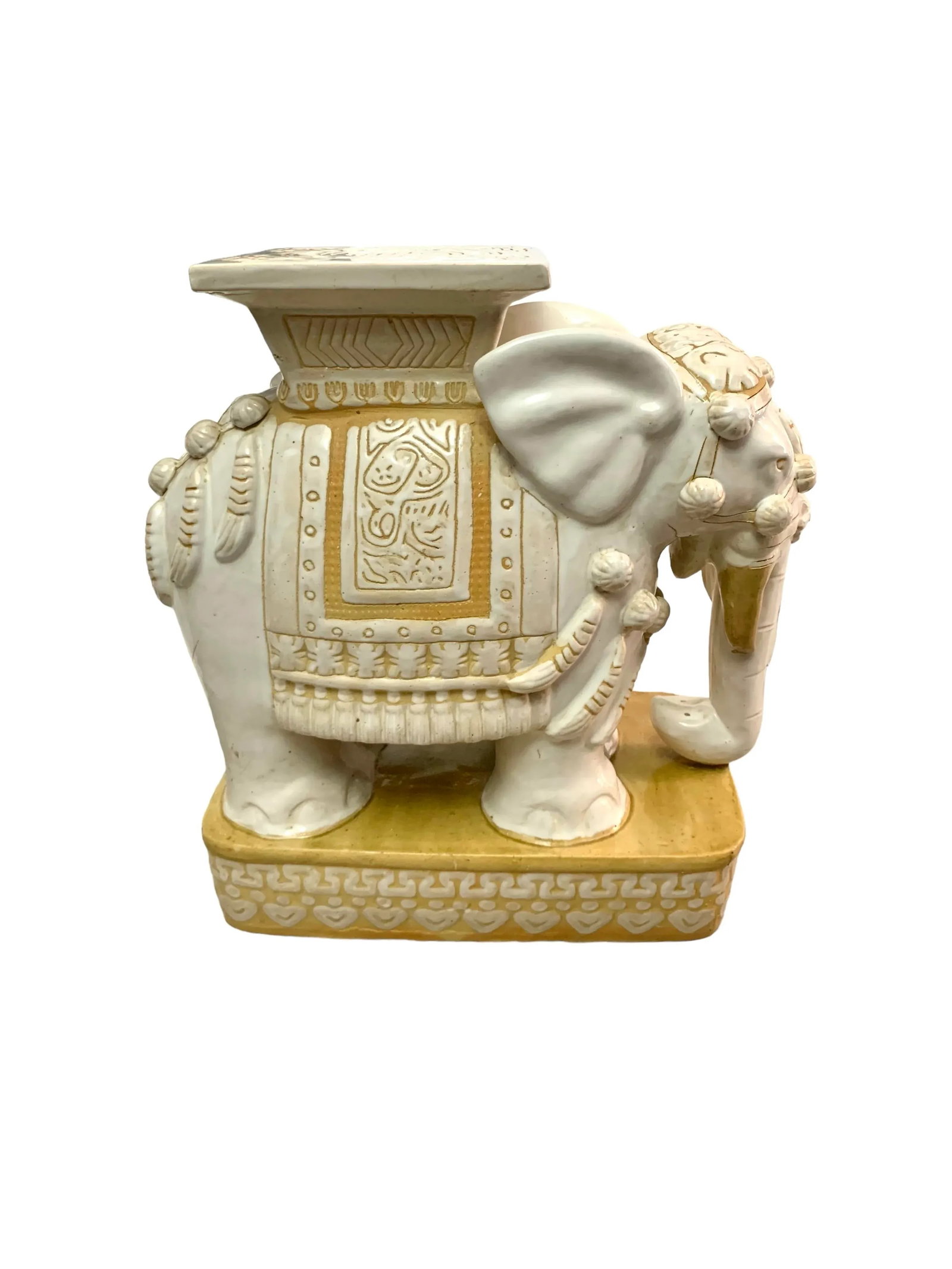 Mid 20th Century Vintage Large Oriental Elephant Heavy Ceramic Garden Stand End Table - 5