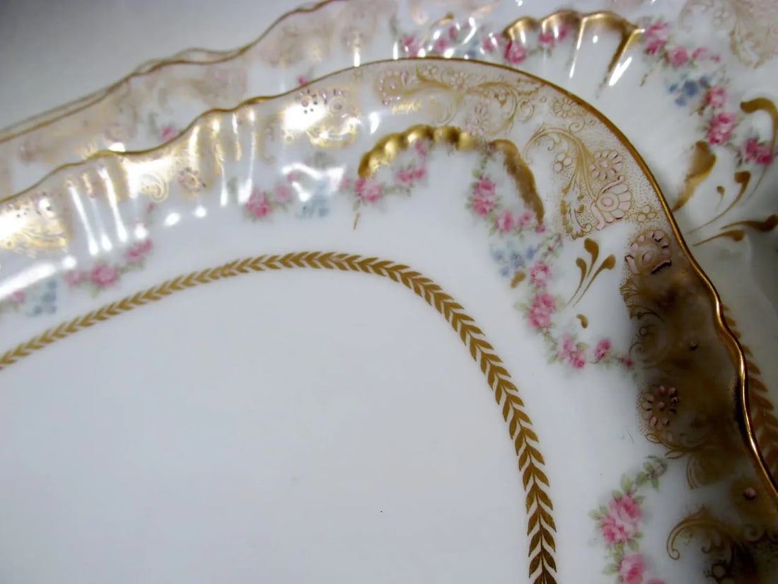 Antique Theodore Haviland Limoges Lafayette Pink Rose Swag Garland Serving Platters - Set of 5 - 10