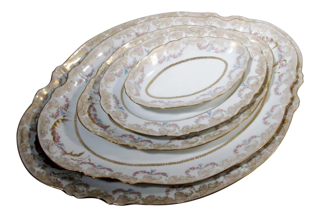 Antique Theodore Haviland Limoges Lafayette Pink Rose Swag Garland Serving Platters - Set of 5 (1 of 12)