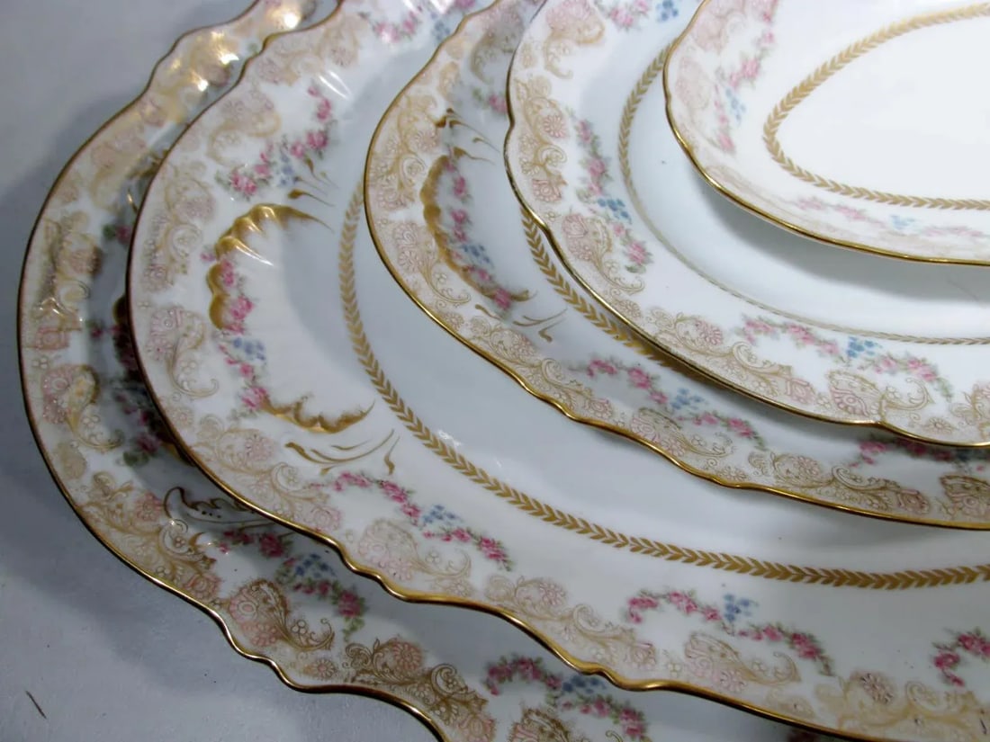 Antique Theodore Haviland Limoges Lafayette Pink Rose Swag Garland Serving Platters - Set of 5 - 2