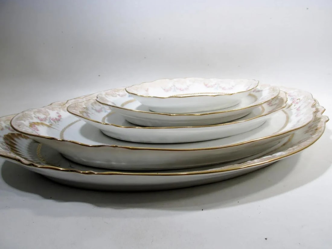 Antique Theodore Haviland Limoges Lafayette Pink Rose Swag Garland Serving Platters - Set of 5 - 3