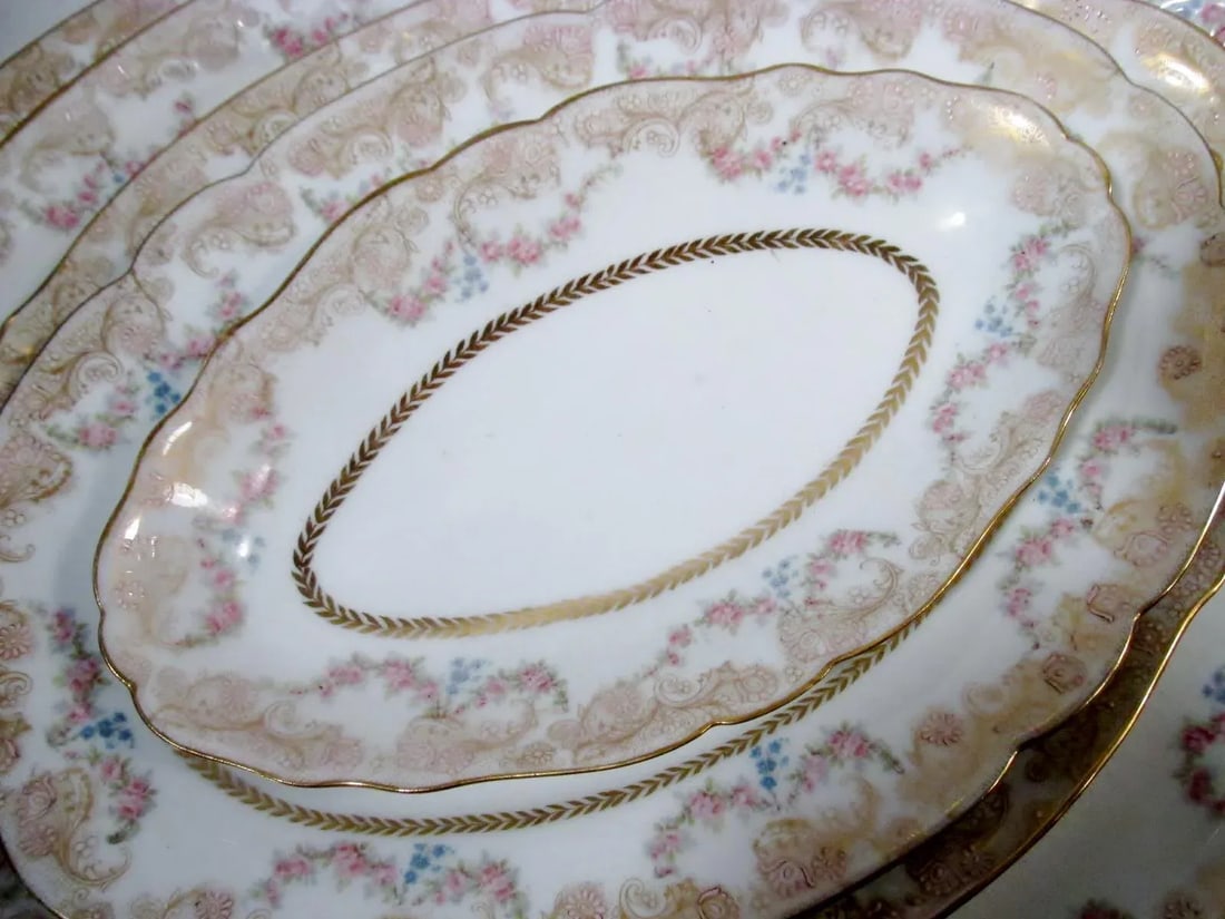 Antique Theodore Haviland Limoges Lafayette Pink Rose Swag Garland Serving Platters - Set of 5 - 4