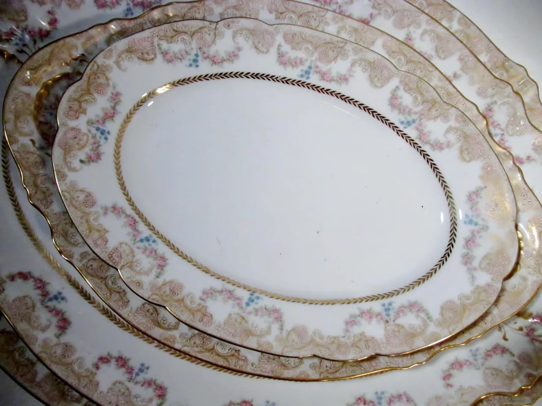 Antique Theodore Haviland Limoges Lafayette Pink Rose Swag Garland Serving Platters - Set of 5 - 5