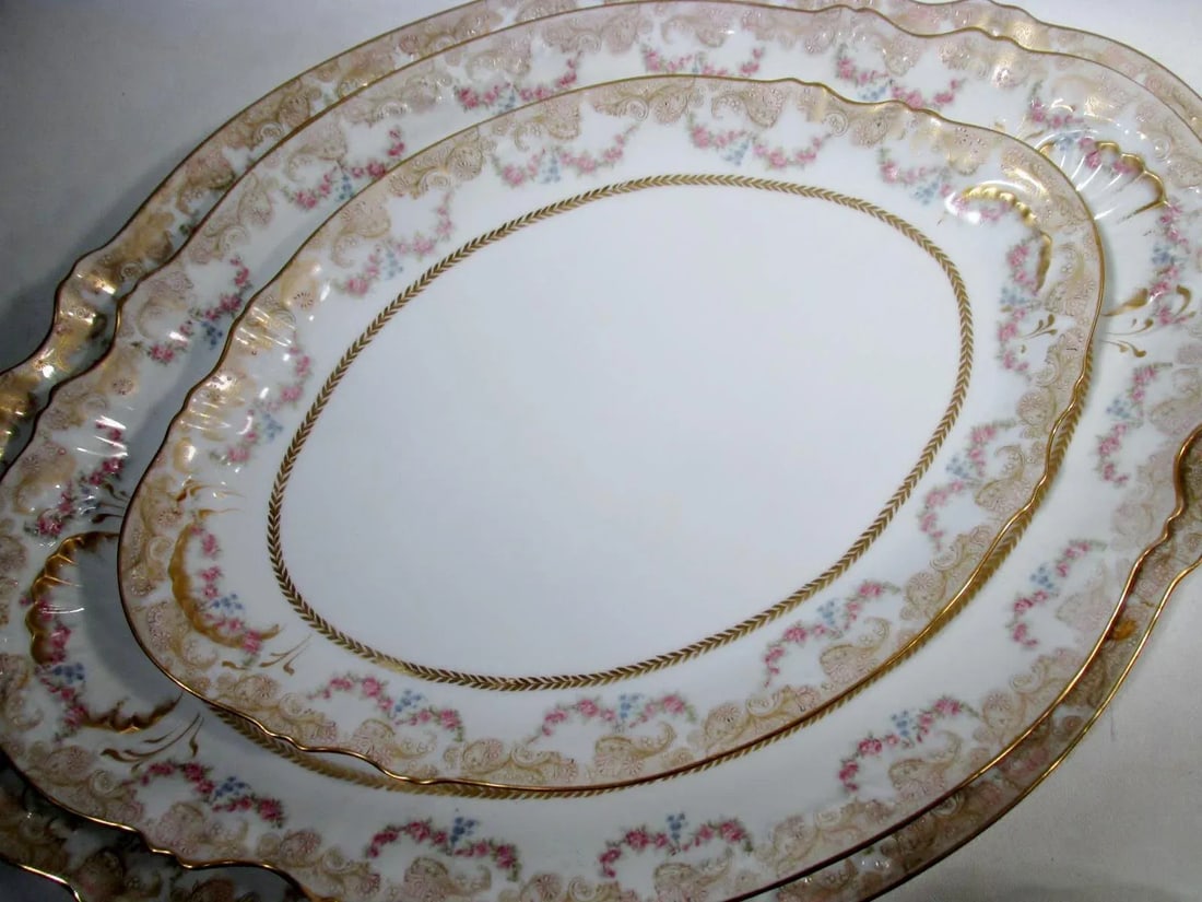 Antique Theodore Haviland Limoges Lafayette Pink Rose Swag Garland Serving Platters - Set of 5 - 6
