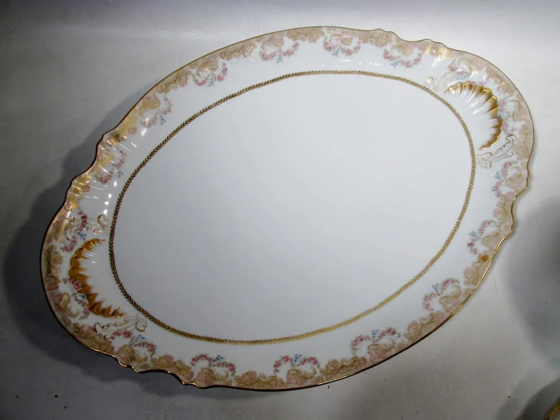 Antique Theodore Haviland Limoges Lafayette Pink Rose Swag Garland Serving Platters - Set of 5 - 8