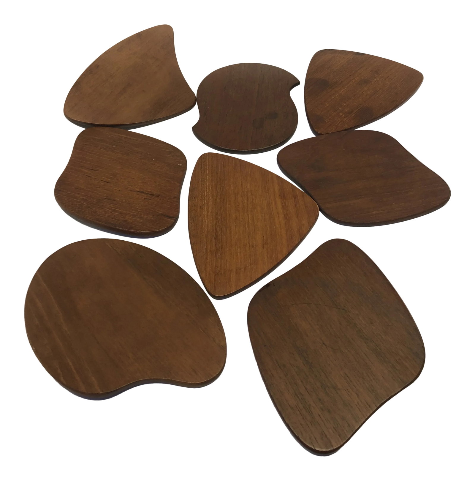 1960s Danish Teak Appetizer Plates - Set of 8: A set of 8 Danish teak appetizer plates. Condition: Alterations: Original Condition Unaltered Imperfections: Some Imperfections Condition Notes: Normal wear please look at the pictures. Origin: