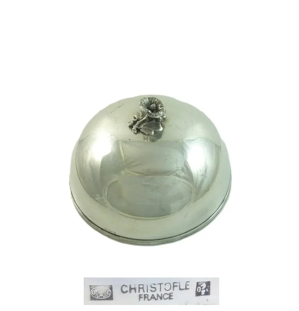 1960s Vintage Christofle French Silver Plate Food Dome or Cloche, Round Cheese Bell - 3