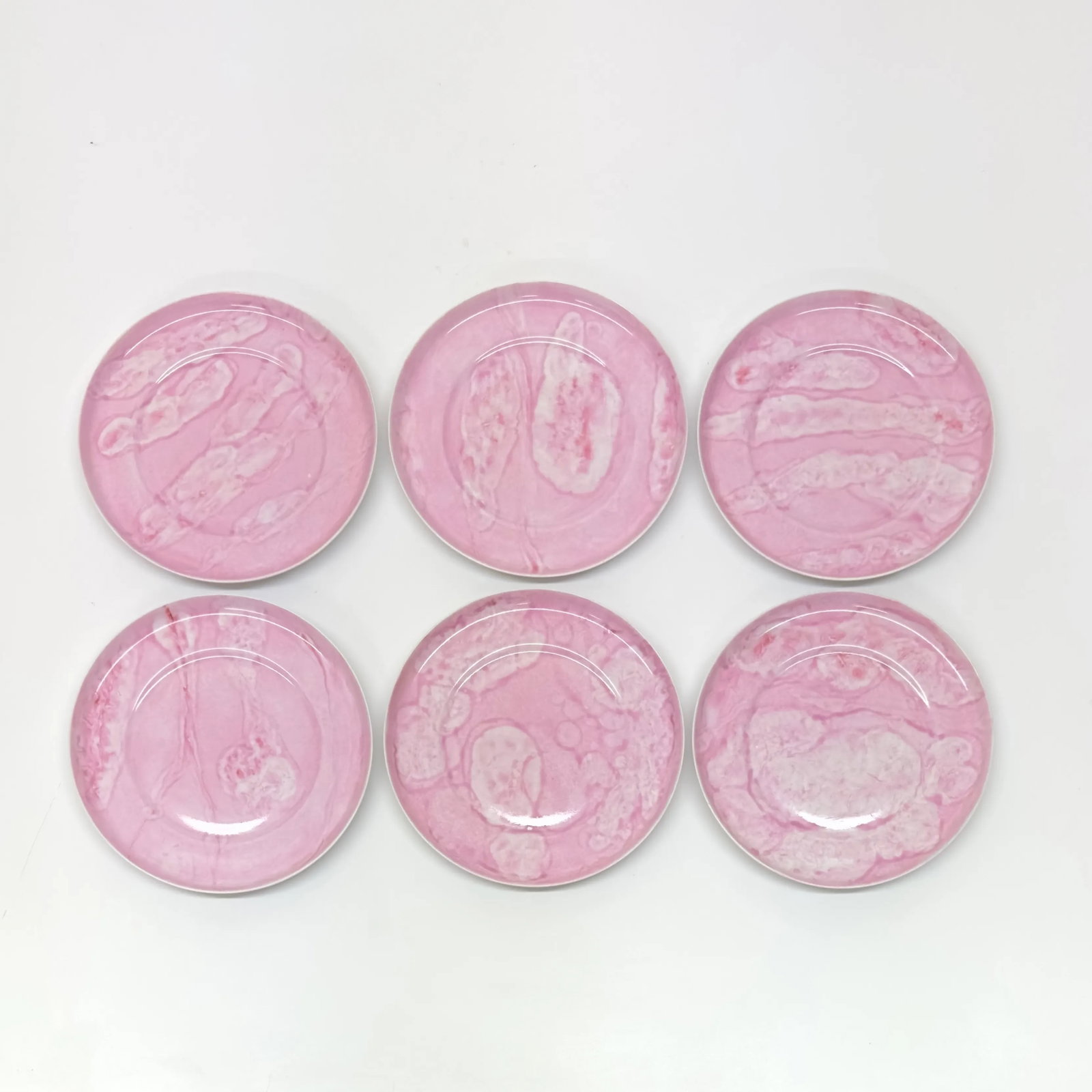 1970s Custom Made Marblized Pink Dinnerset by Villa Vanilla With Place Settings for Six- 18 Pieces - 5