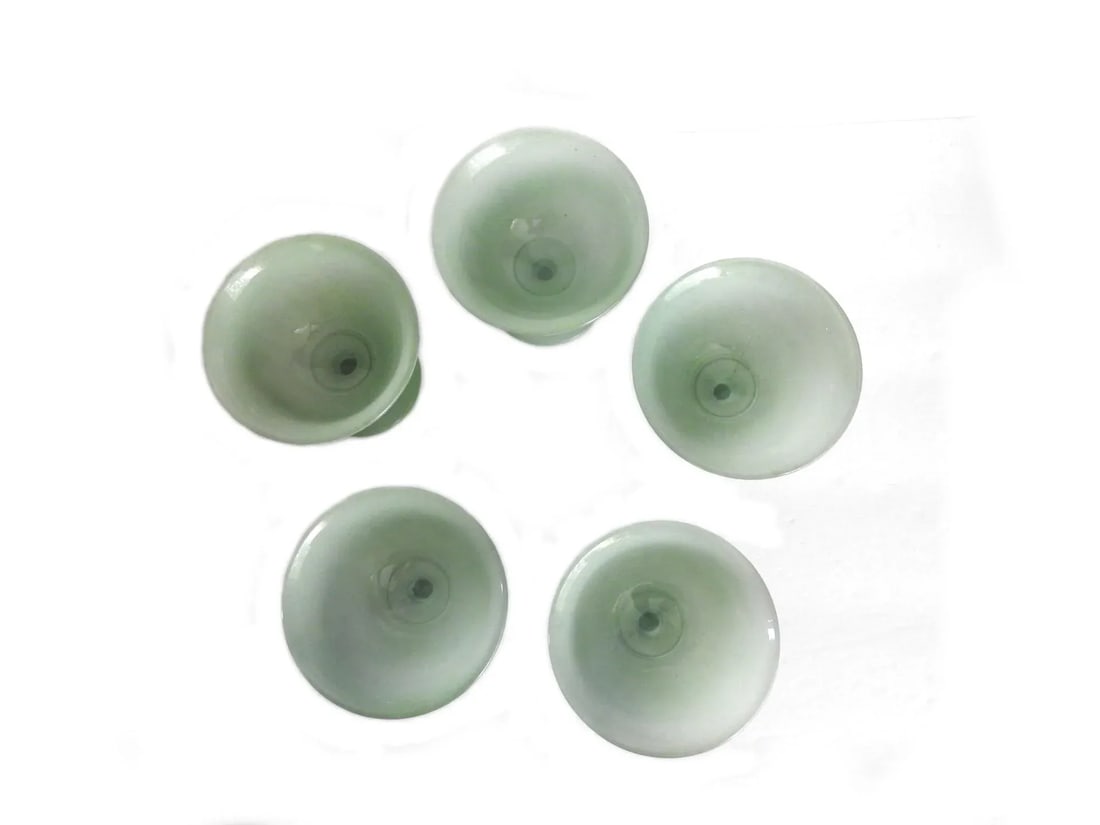1960s Sage Green Frosted Glass Footed Bowls- Set of 5 - 4