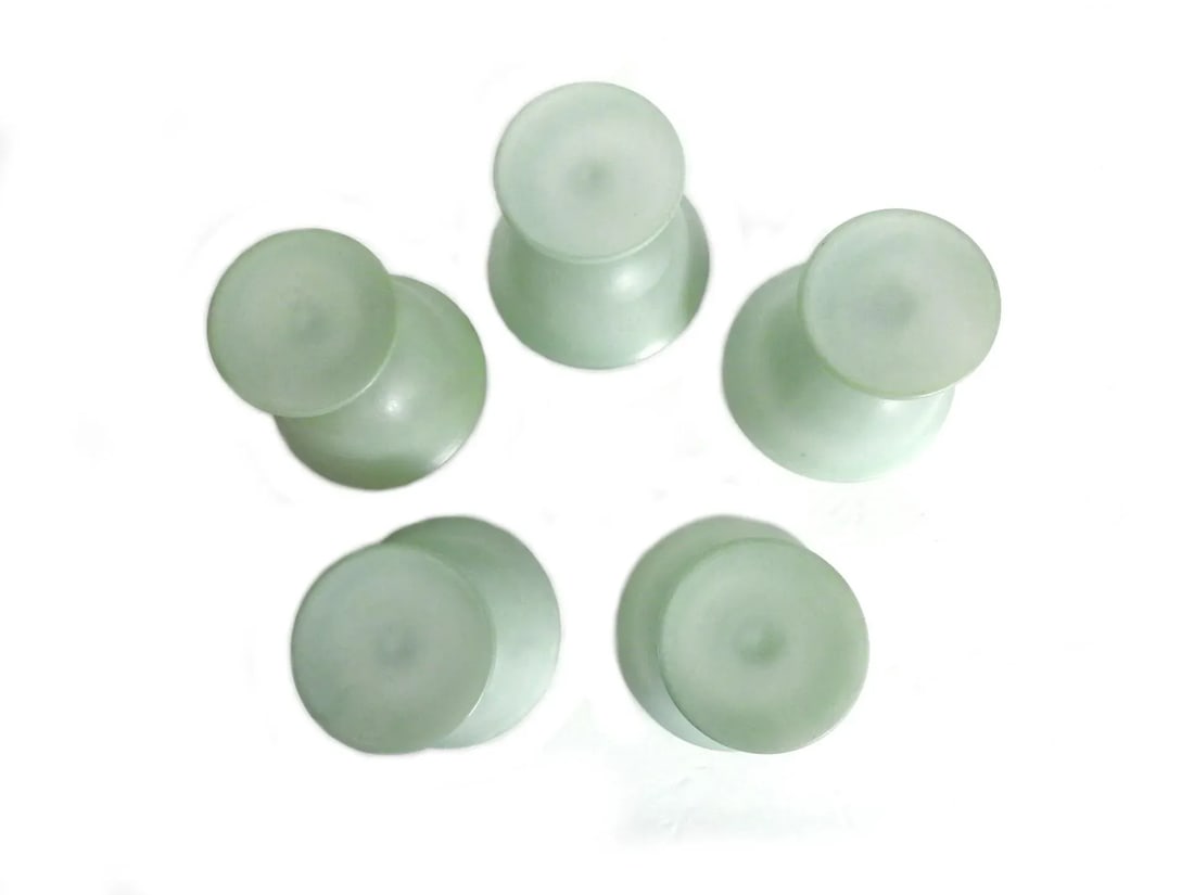 1960s Sage Green Frosted Glass Footed Bowls- Set of 5 - 5