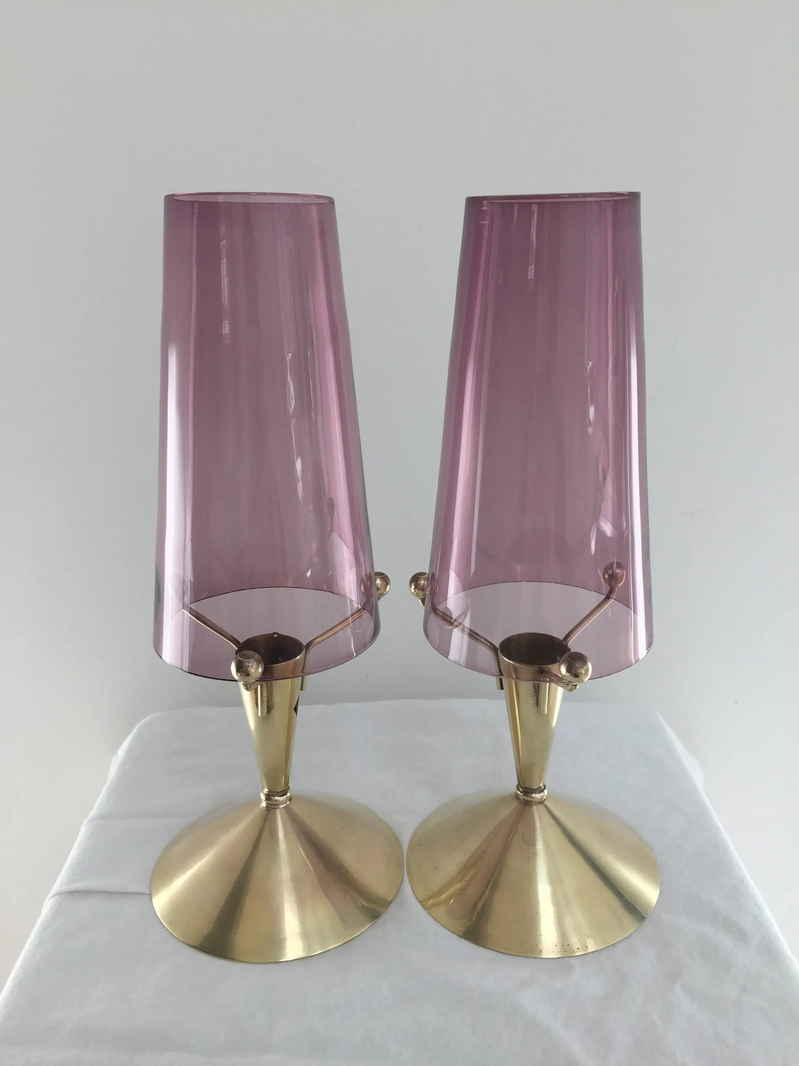 1970s Swedish Modern Glass and Brass Candle Holder - a Pair - 2