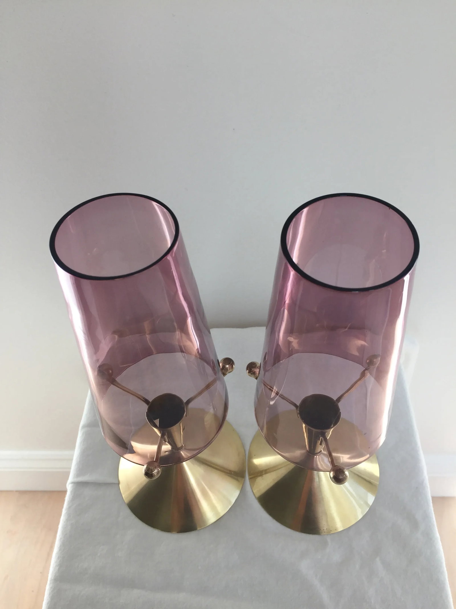 1970s Swedish Modern Glass and Brass Candle Holder - a Pair - 3