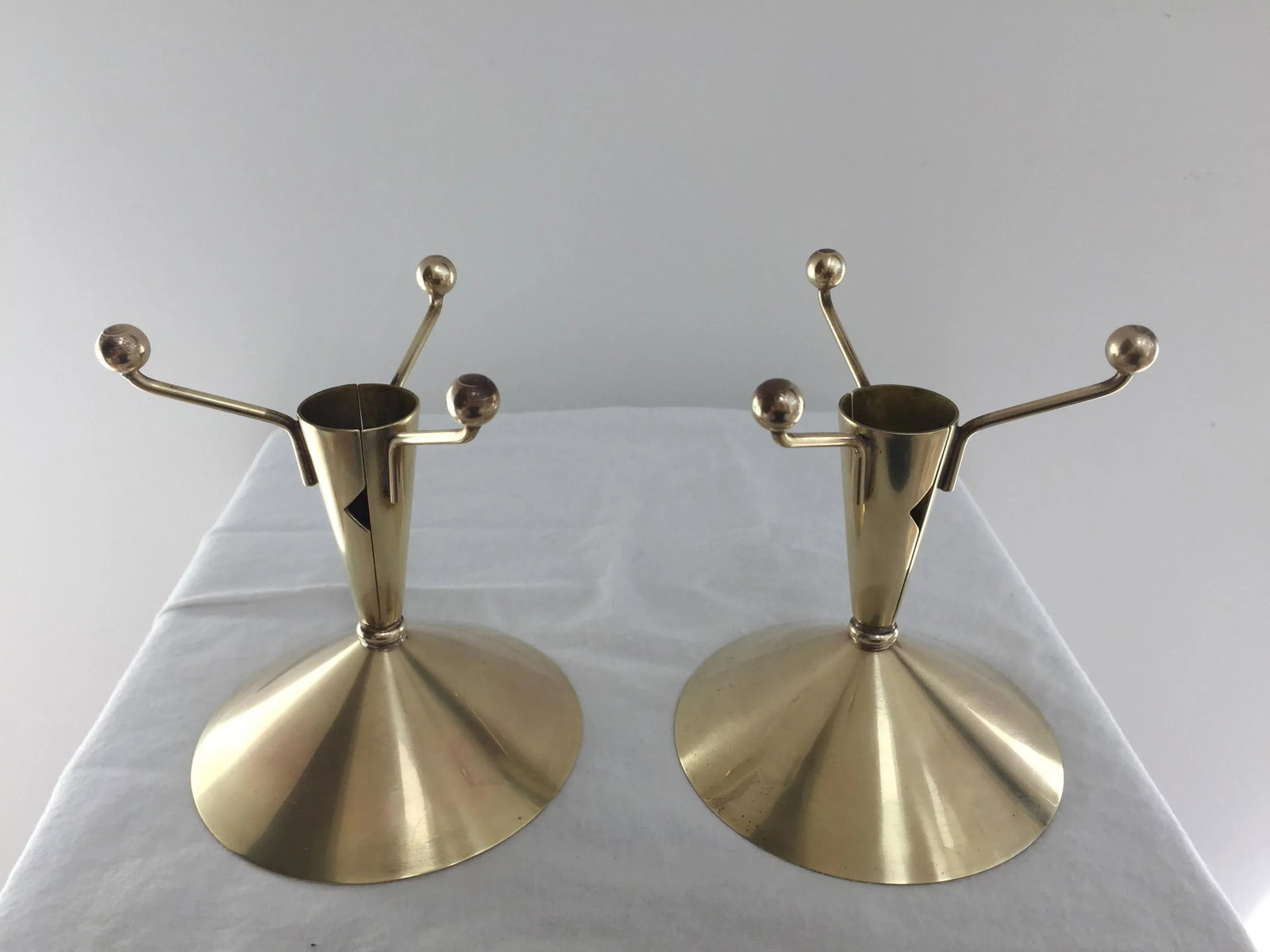 1970s Swedish Modern Glass and Brass Candle Holder - a Pair - 5