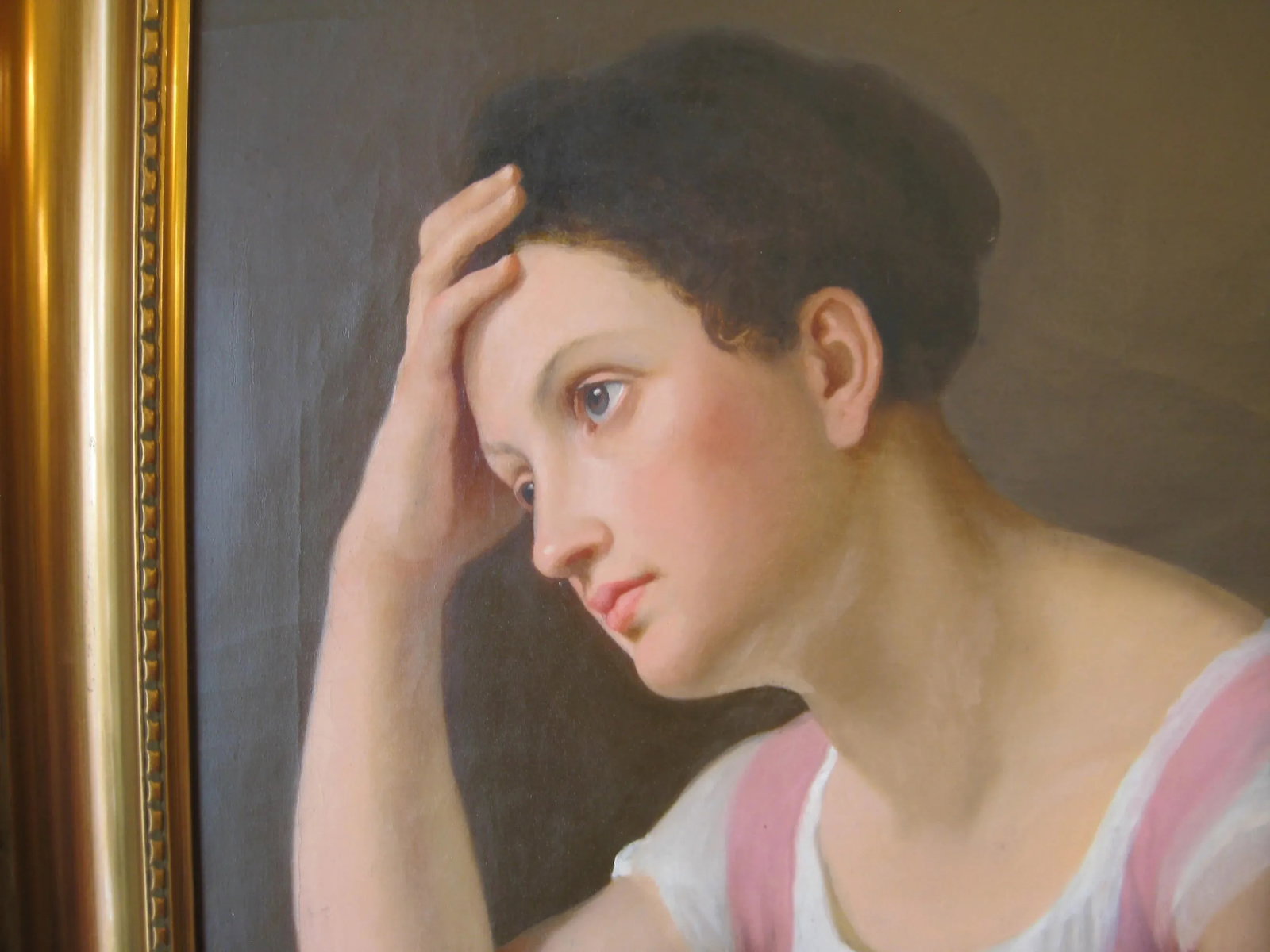 19th C. Portrait of Pensive Young Woman Painting - 2