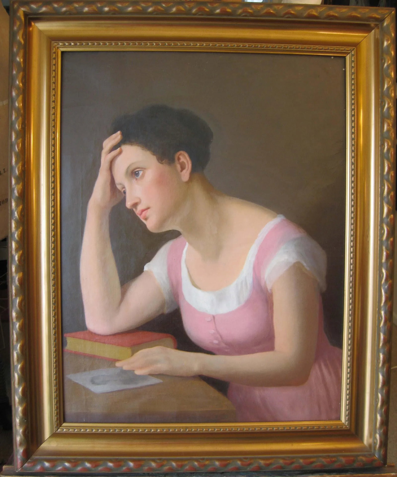 19th C. Portrait of Pensive Young Woman Painting - 5