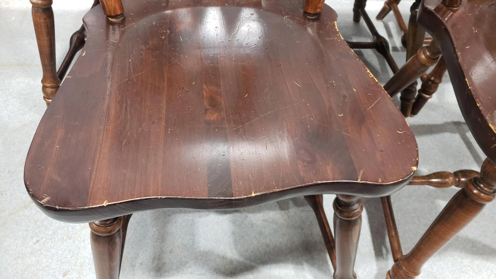 Mid 20th Century Dark Stained Wooden Walnut Ethan Allen Lath Back Kitchen Chairs - Set of 5 - 5