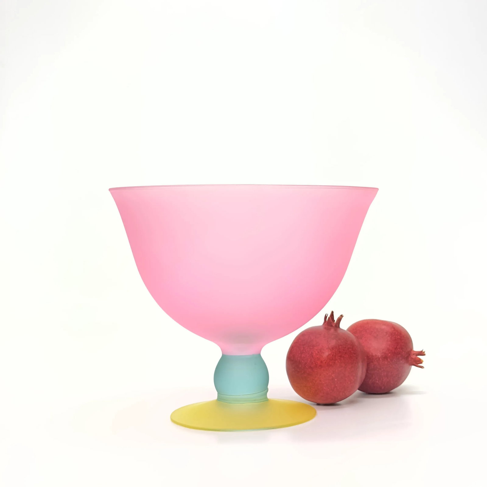 Large 1980s Color Blocked Frosted Glass Serving Bowl - 2